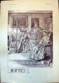 Antique Old Print Memories Malcolm Patterson Lady Chair Listening Harp 1903