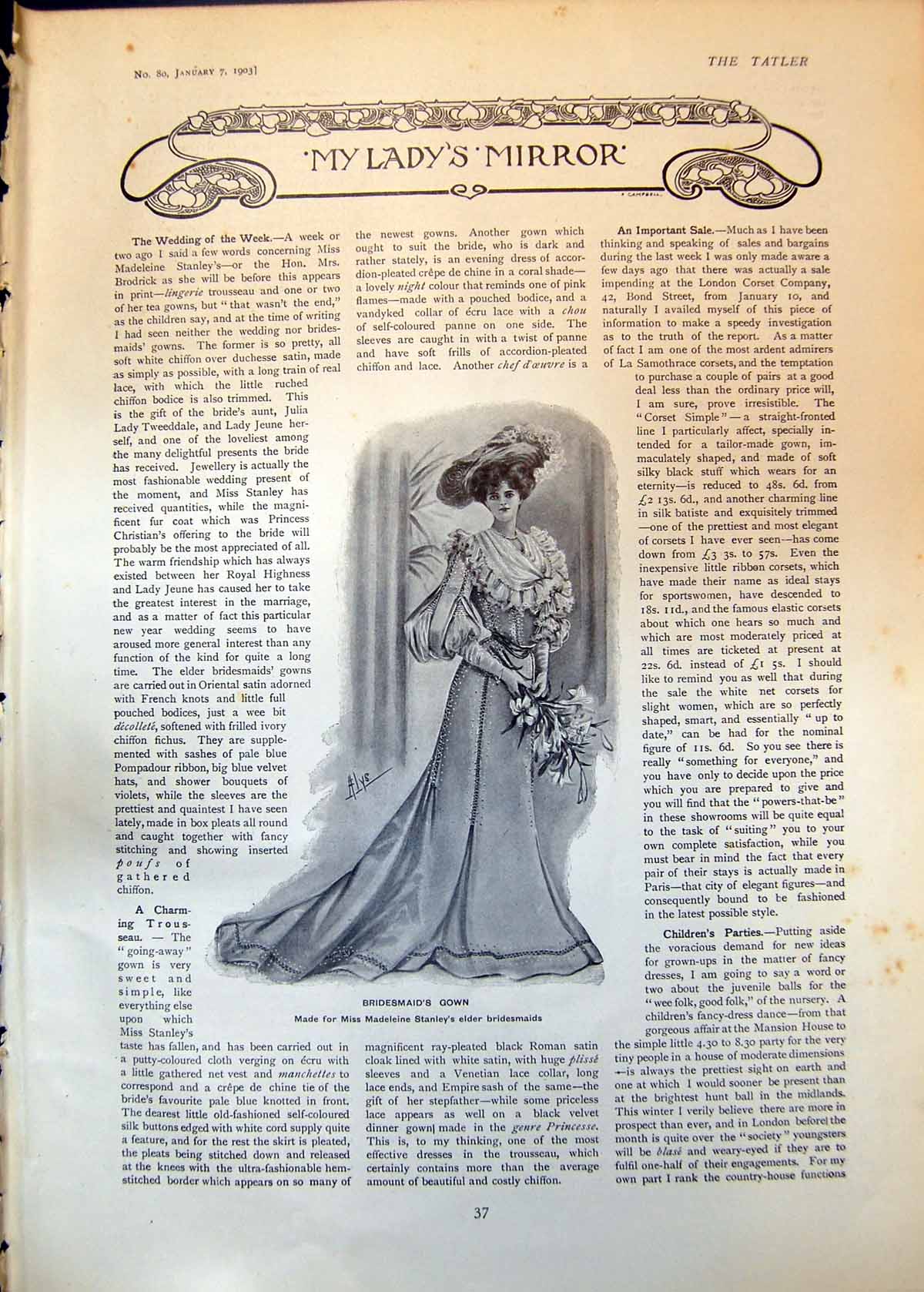 Antique Old Print Bridesmaids Gown Made Madeline Stanley Empire Tea Gown 1903
