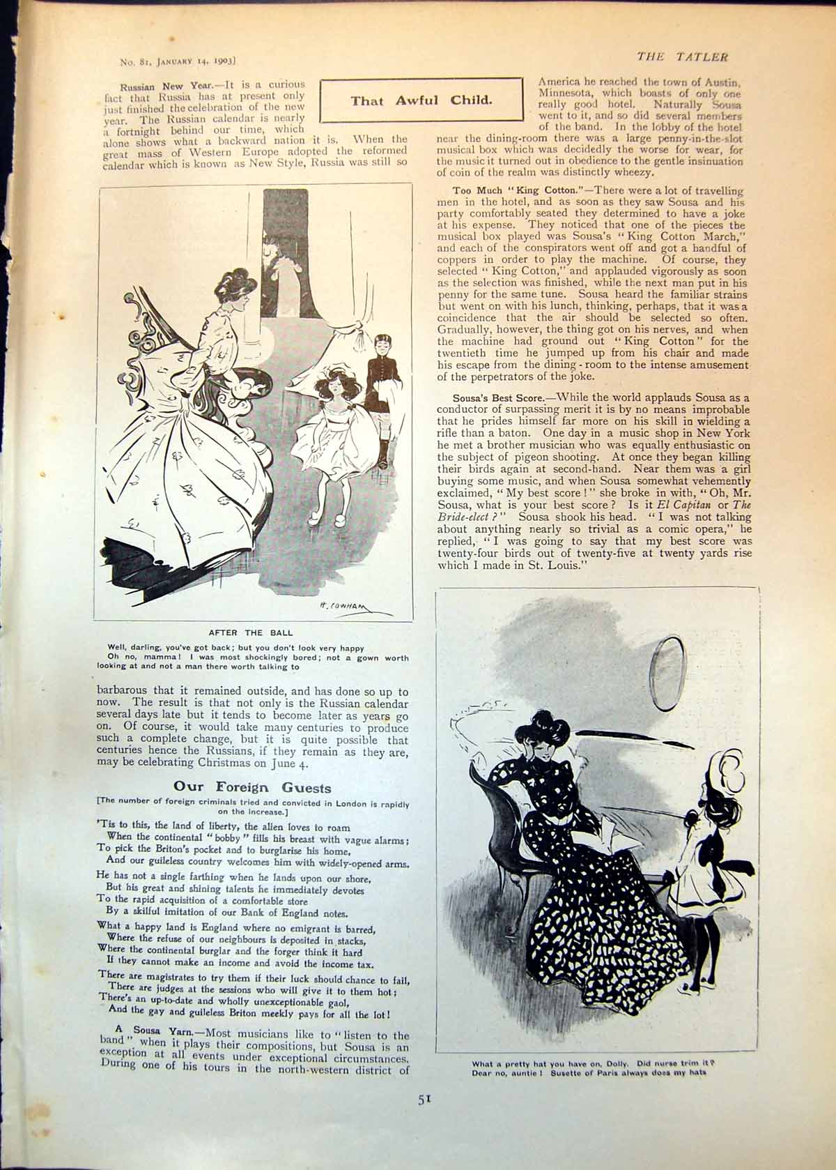 Old Print Awful Child After Ball Relic Peninsular War Ski Race Davos 1903 20th