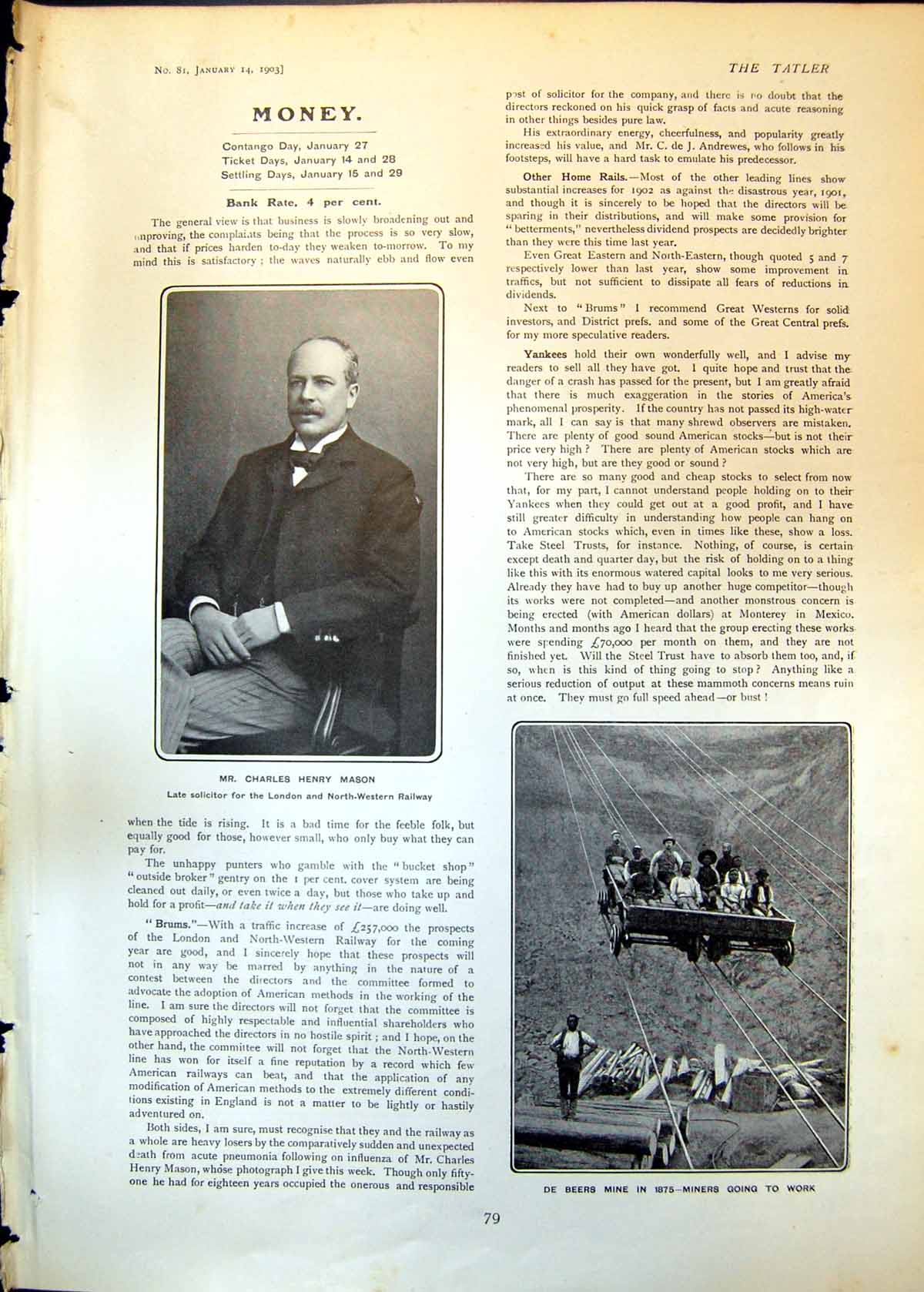 Antique Print Charles Henry Mason Solicitor Railway De Beers Mine 1875 1903
