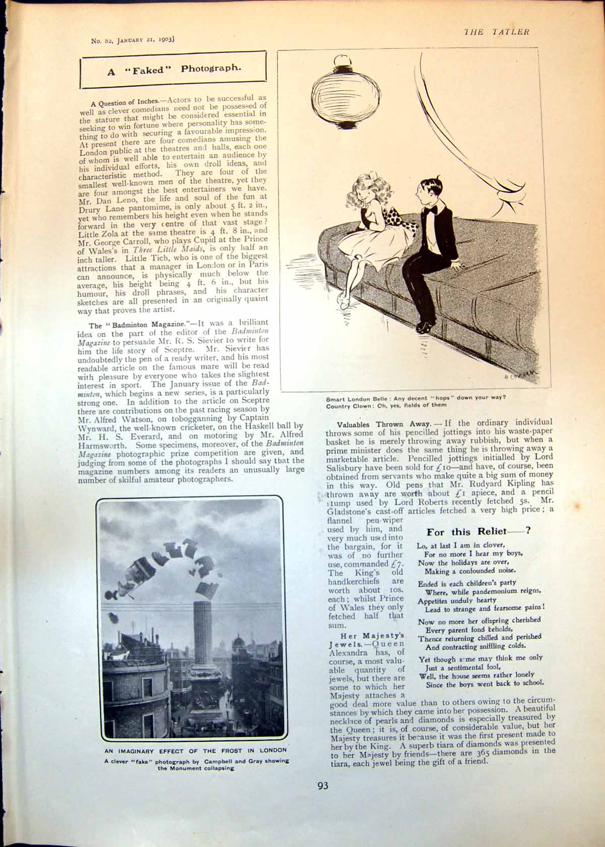 Old Print Faked Photo Monument Collapsing London J Taylor Dr W Grace 1903 20th