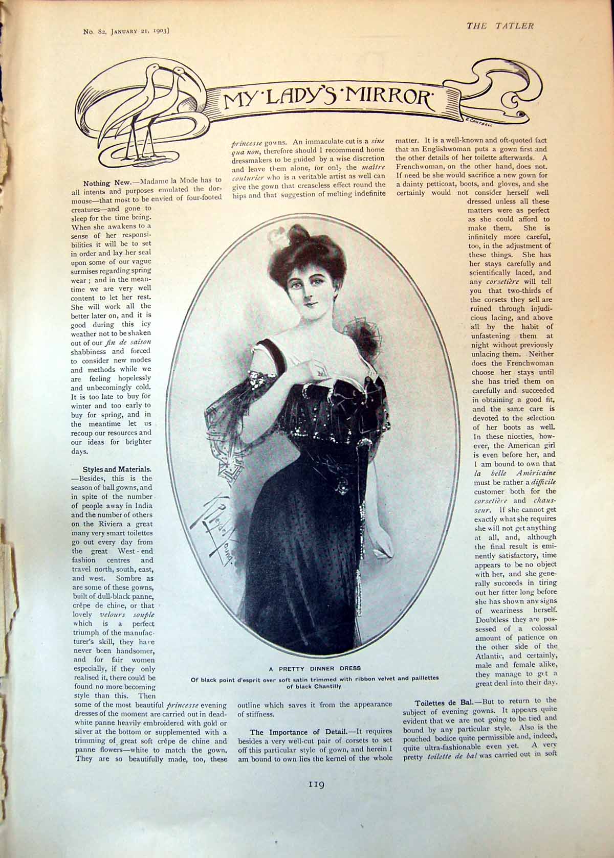 Antique Old Print Pretty Dinner Dress Blouse Walking Costume Ivory Silk 1903