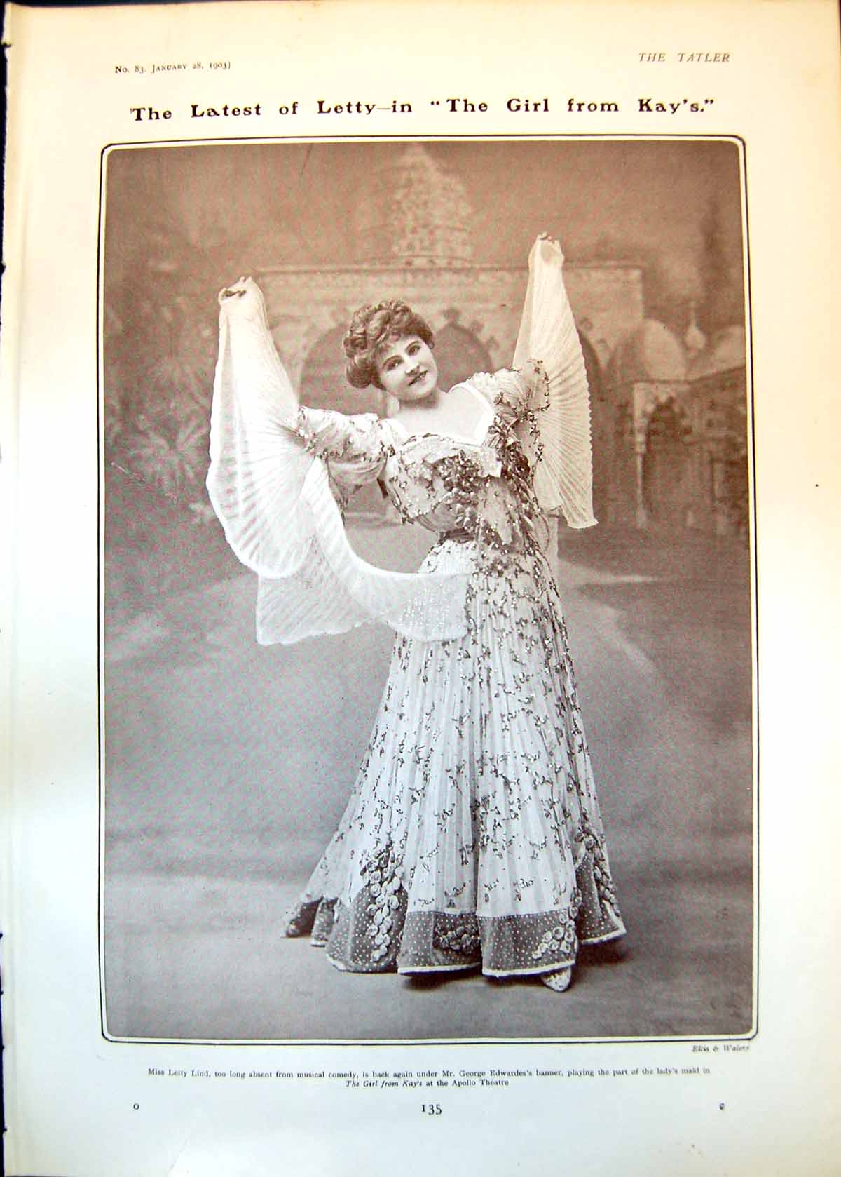 Old Print Letty Lind Girl From Kays San Remo Resort Italian Riviera 1903 20th