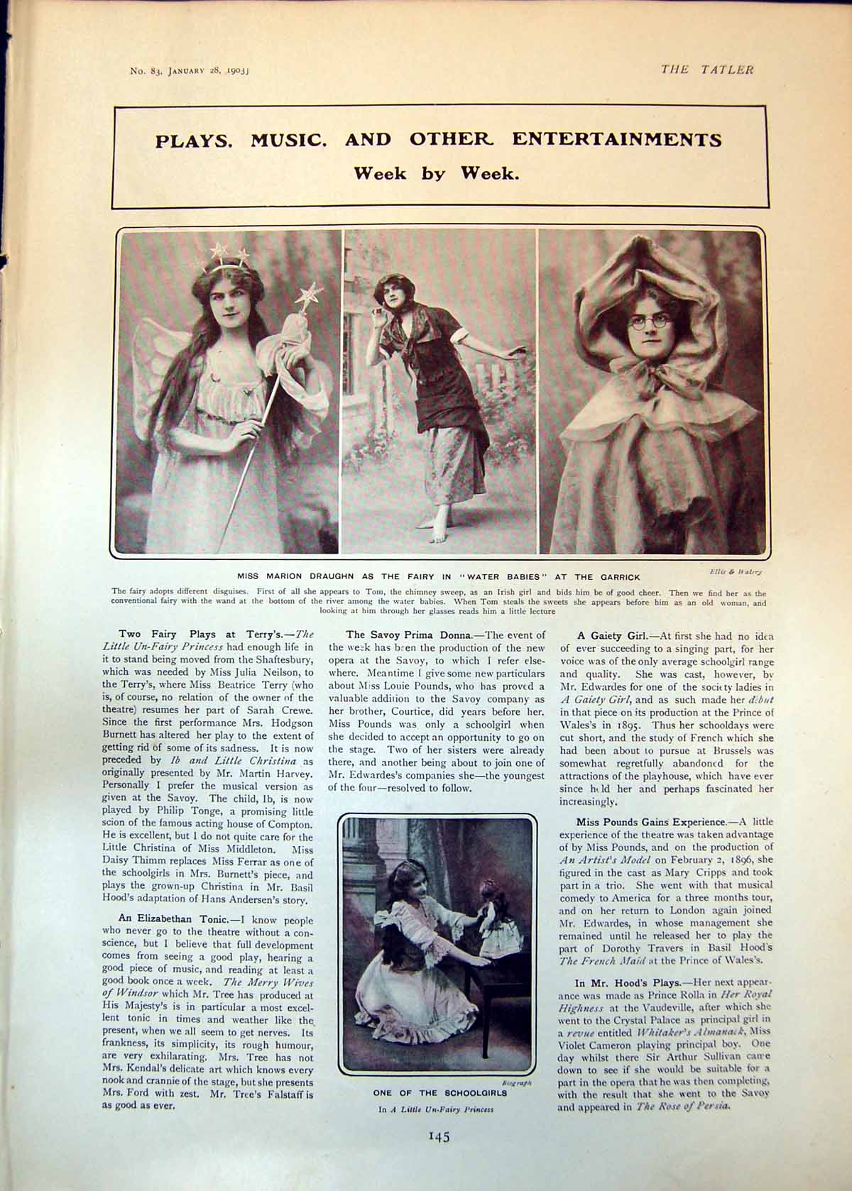 Antique Old Print Marion Draughn Water Babies Auriol Lee Nina Boucicault 1903