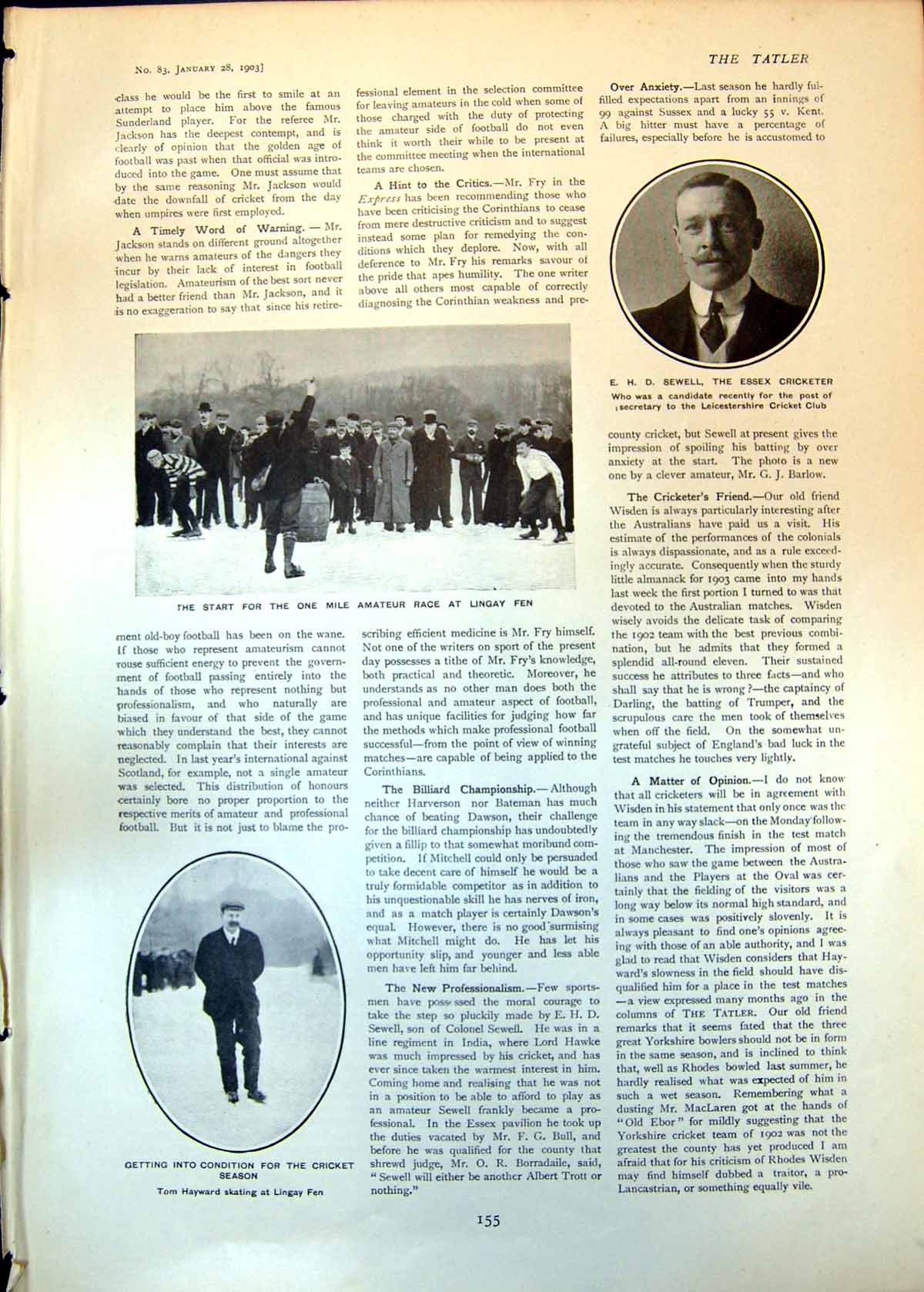 Old E Sewell Cricketer Tom Hayward Race Lingay Fen Skating Gowns 1903 20th