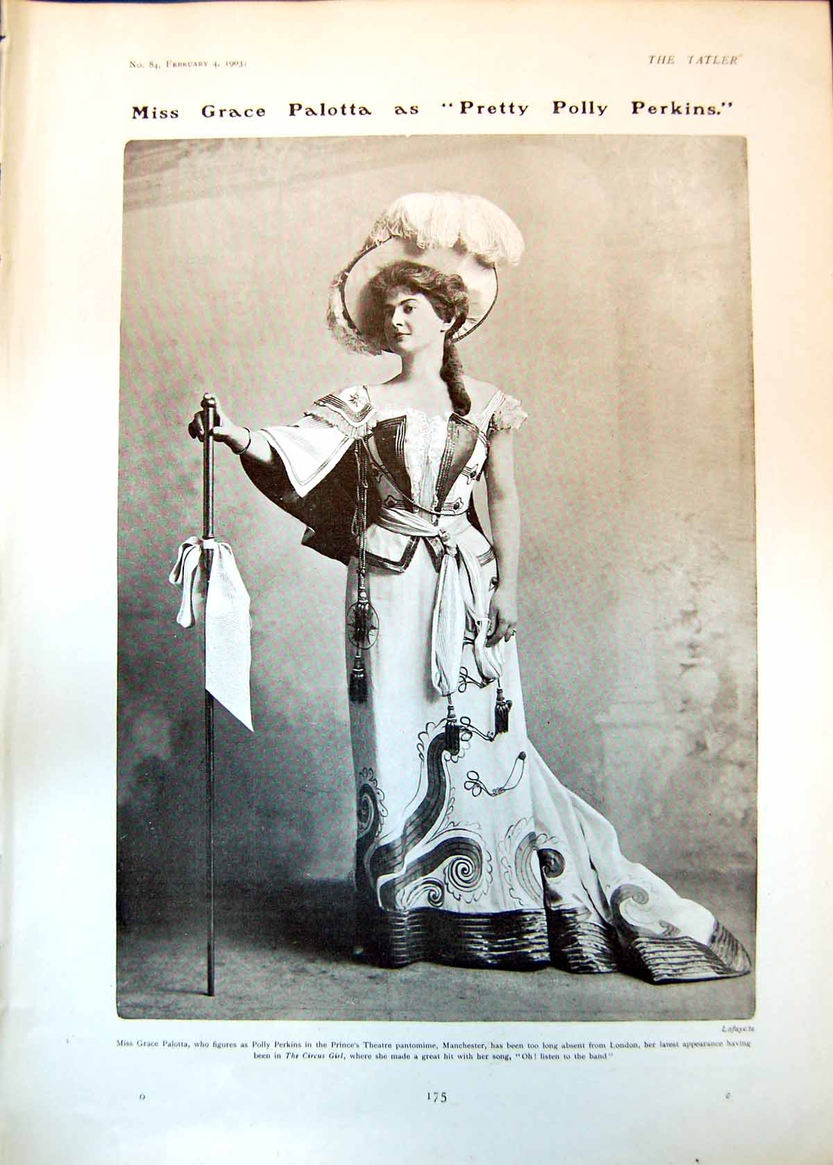 Antique Print Grace Palotta Pretty Polly Perkins Pantomine Circus Girl 1903