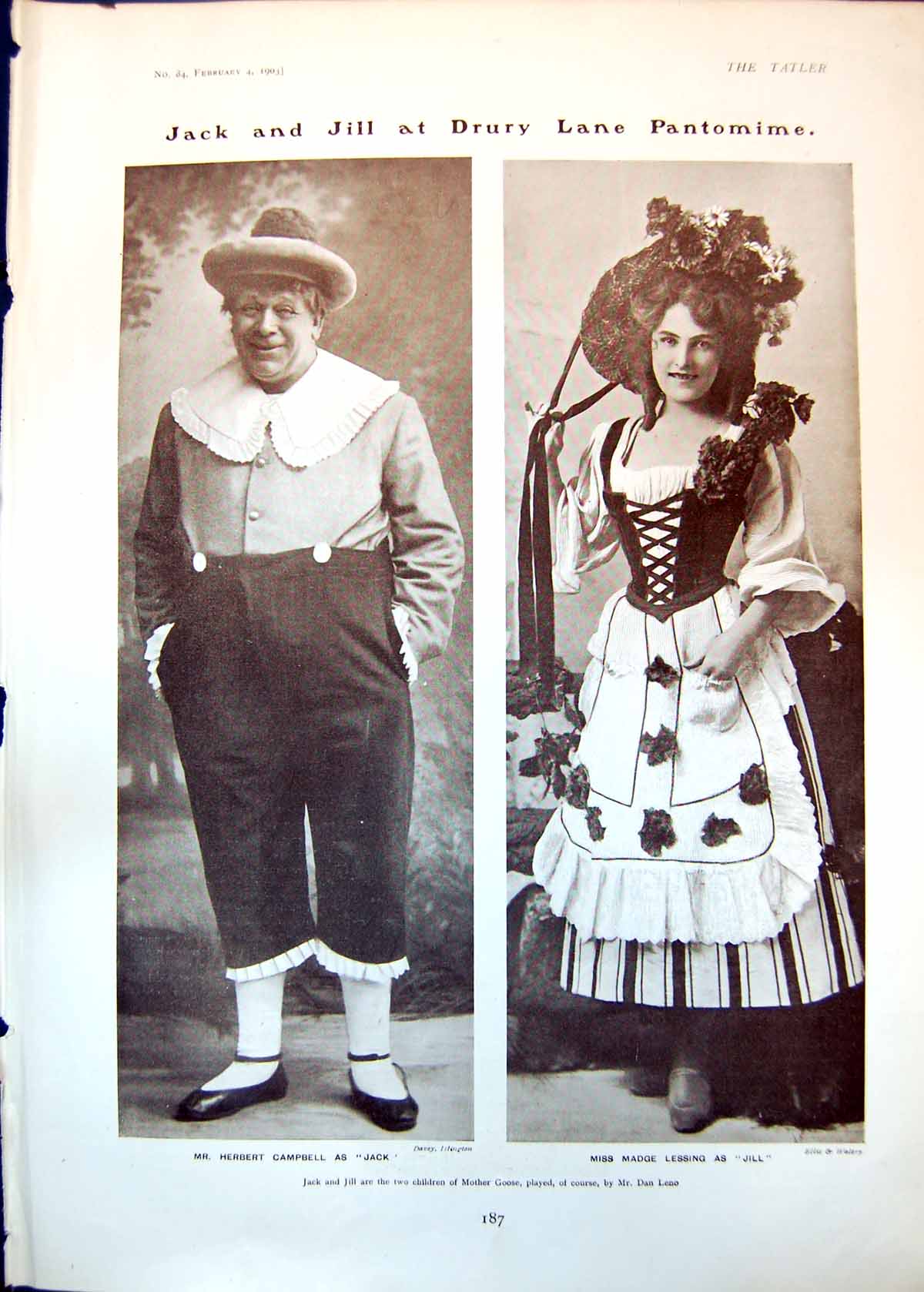 Old Print Jack Jill Herbert Campbell Madge Lessing Florence Jamieson 1903 20th