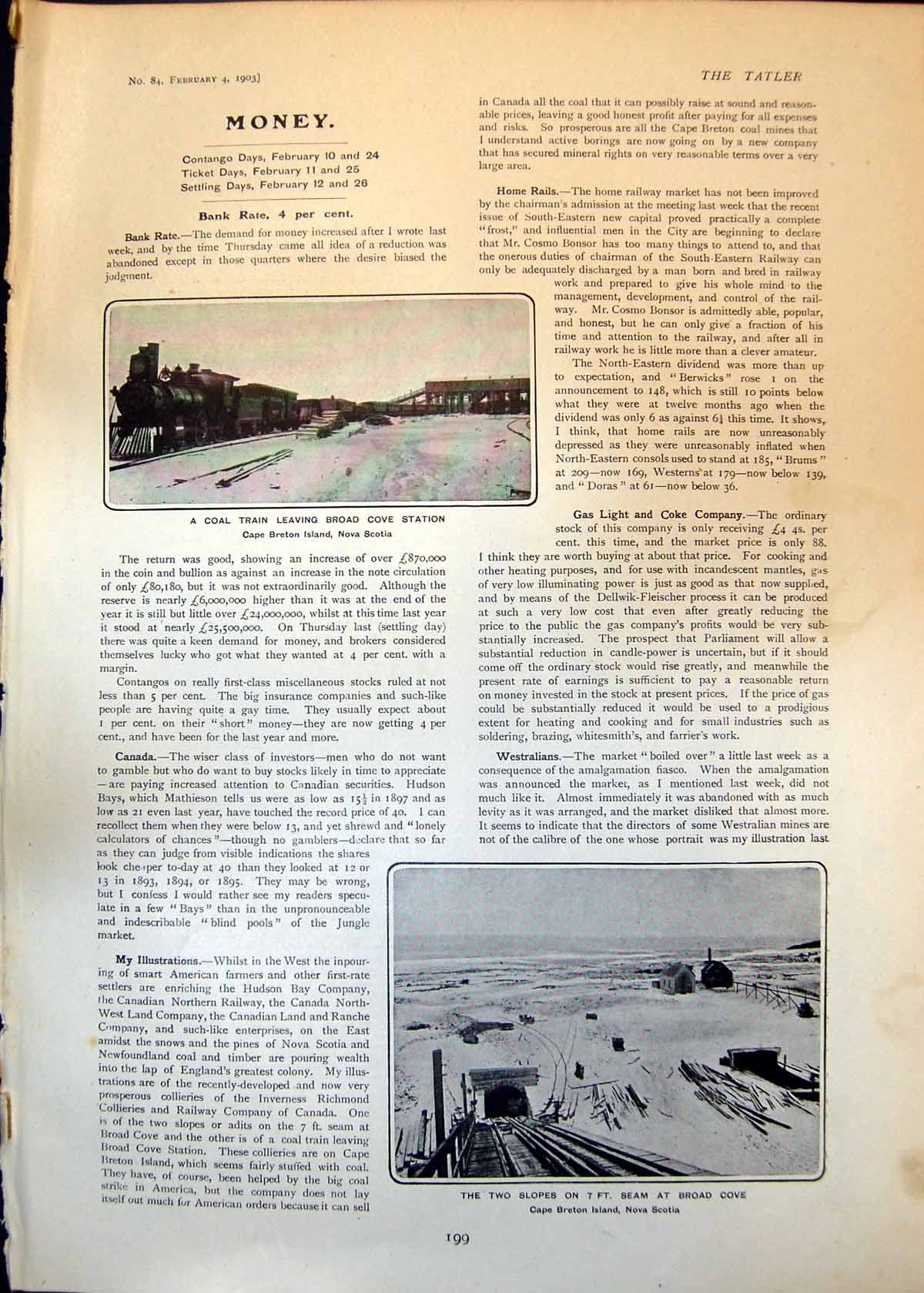 Old Print Cape Breton Island Nova Scotia Coal Train Broad Cove Seam 1903 20th