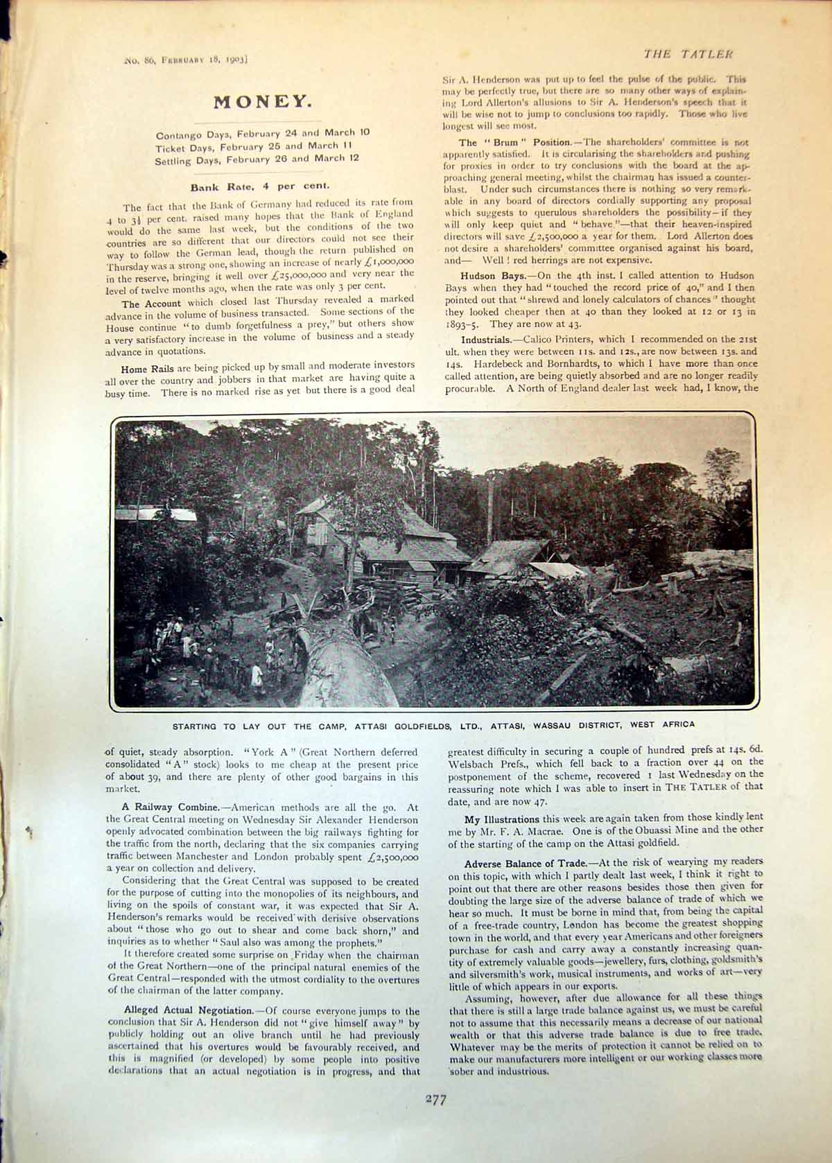 Original Old Antique Print Camp Attasi Gfields Wassau District West Africa 1903