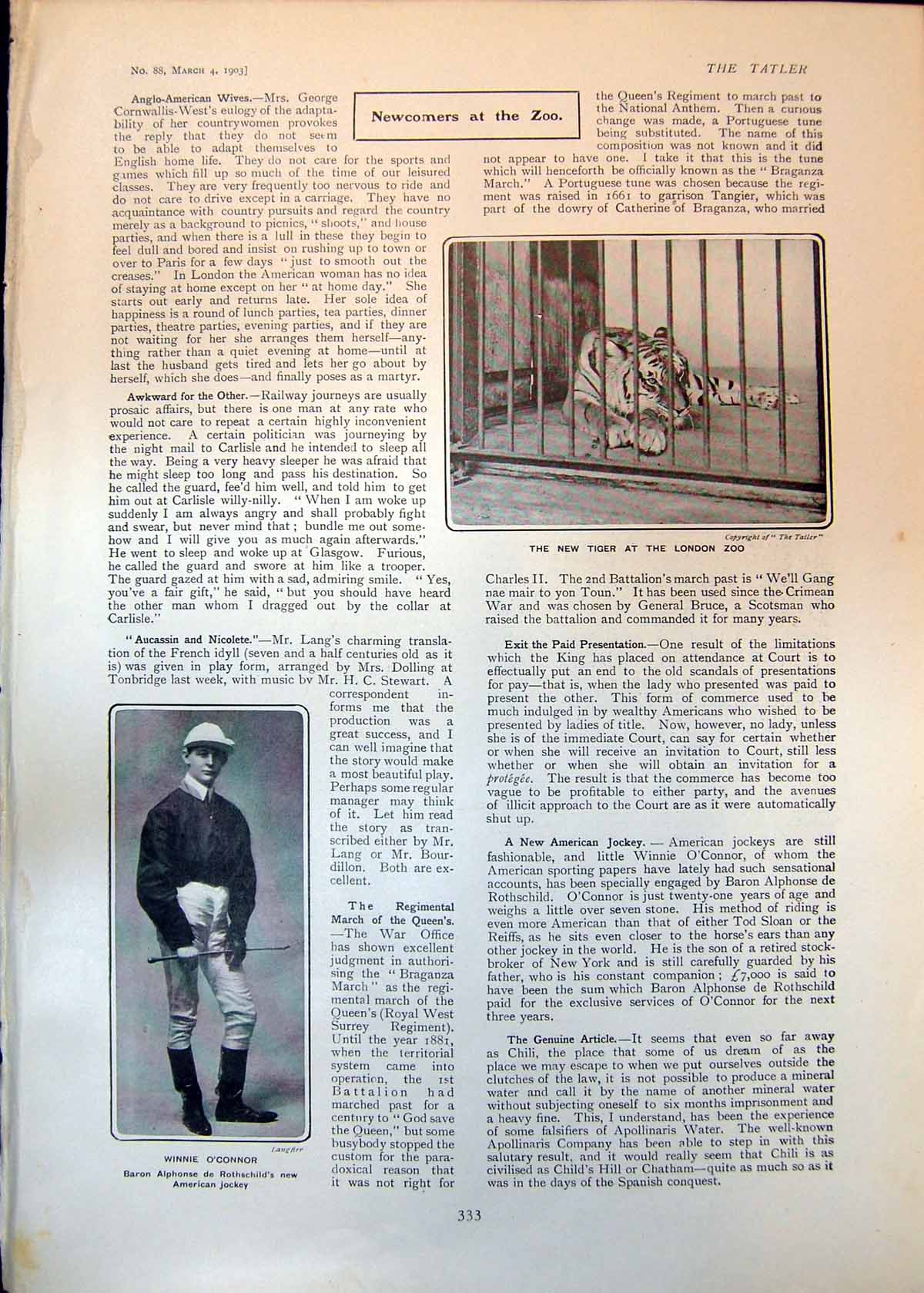 Old Tiger London Zoo Winnie O'Connor Alphonse De Rothschilds Jockey19 20th