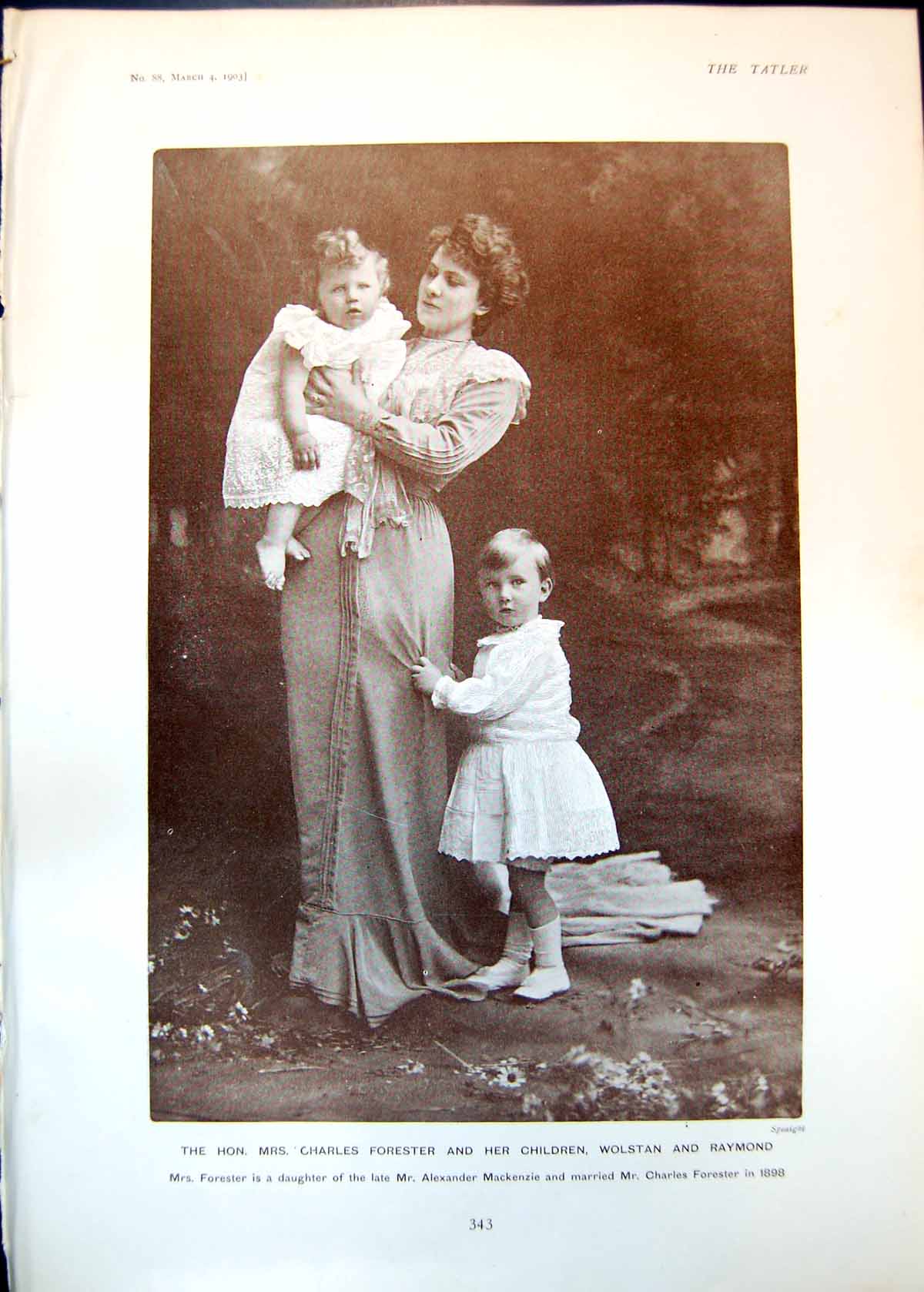 Old Print Mrs Charles Forester Children Lady De Grey Juliet Lowther 1903 20th