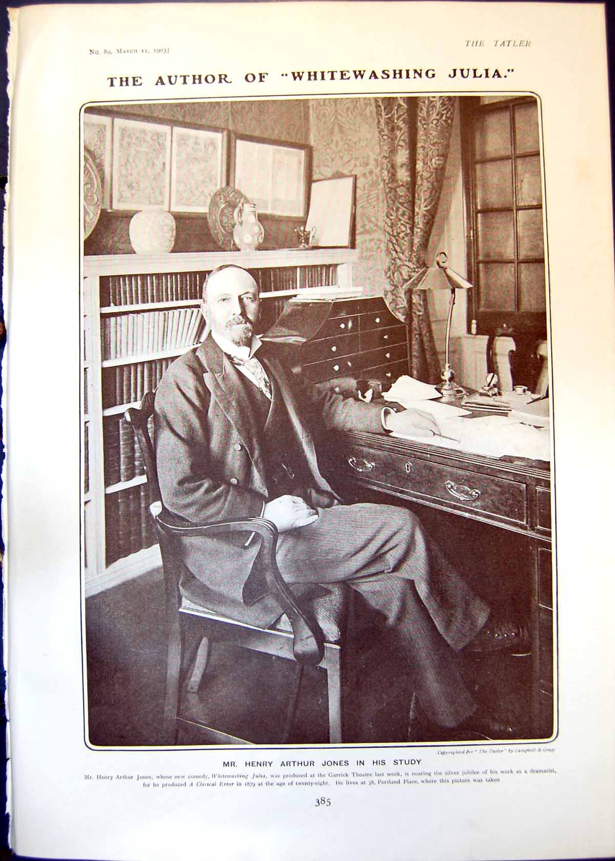 Antique Print Henry Jones Author Study Pattie Brown Admirable Crichton 1903