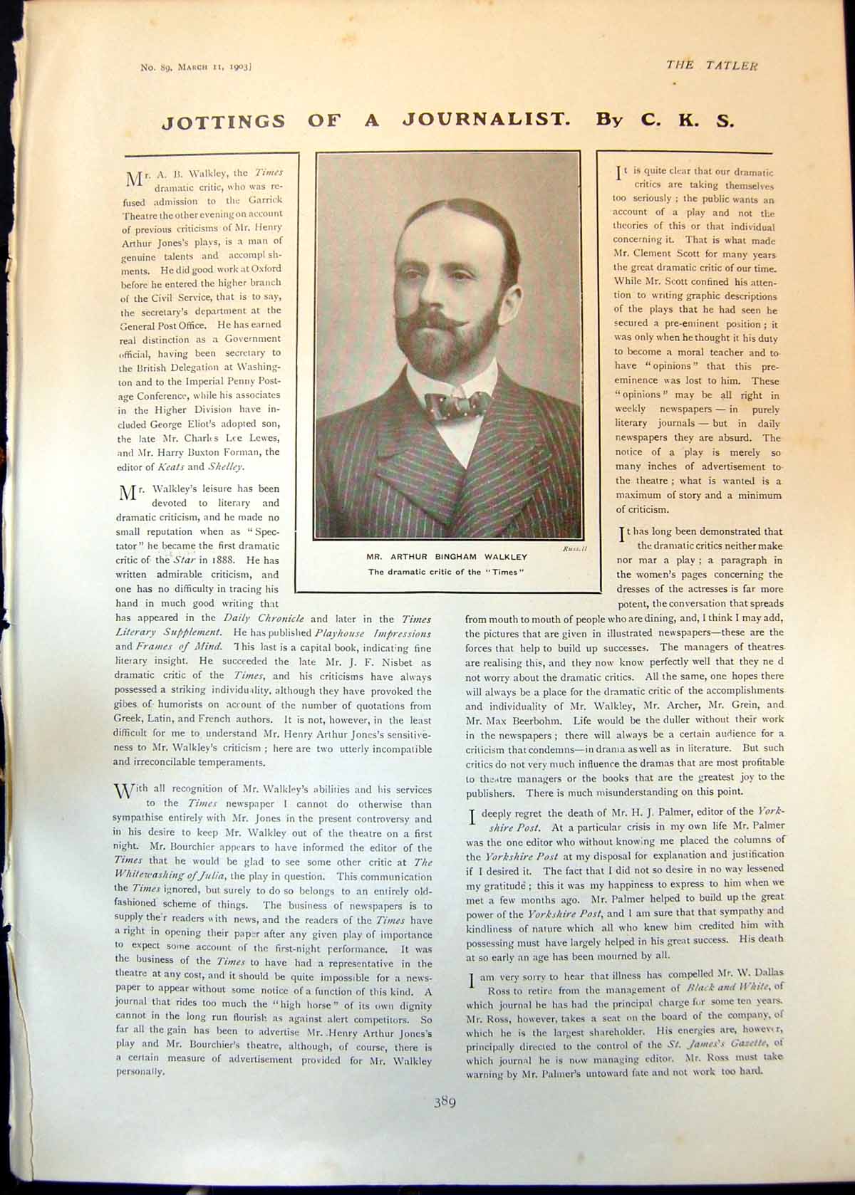 Old Artur Walkley Times Critic Football Corinthians V Sunderland 1903 20th
