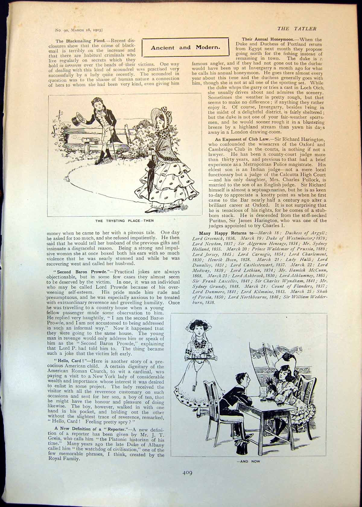 Antique Old Print Ancient Modern Trysting Place Then Park Now Restaurant 1903