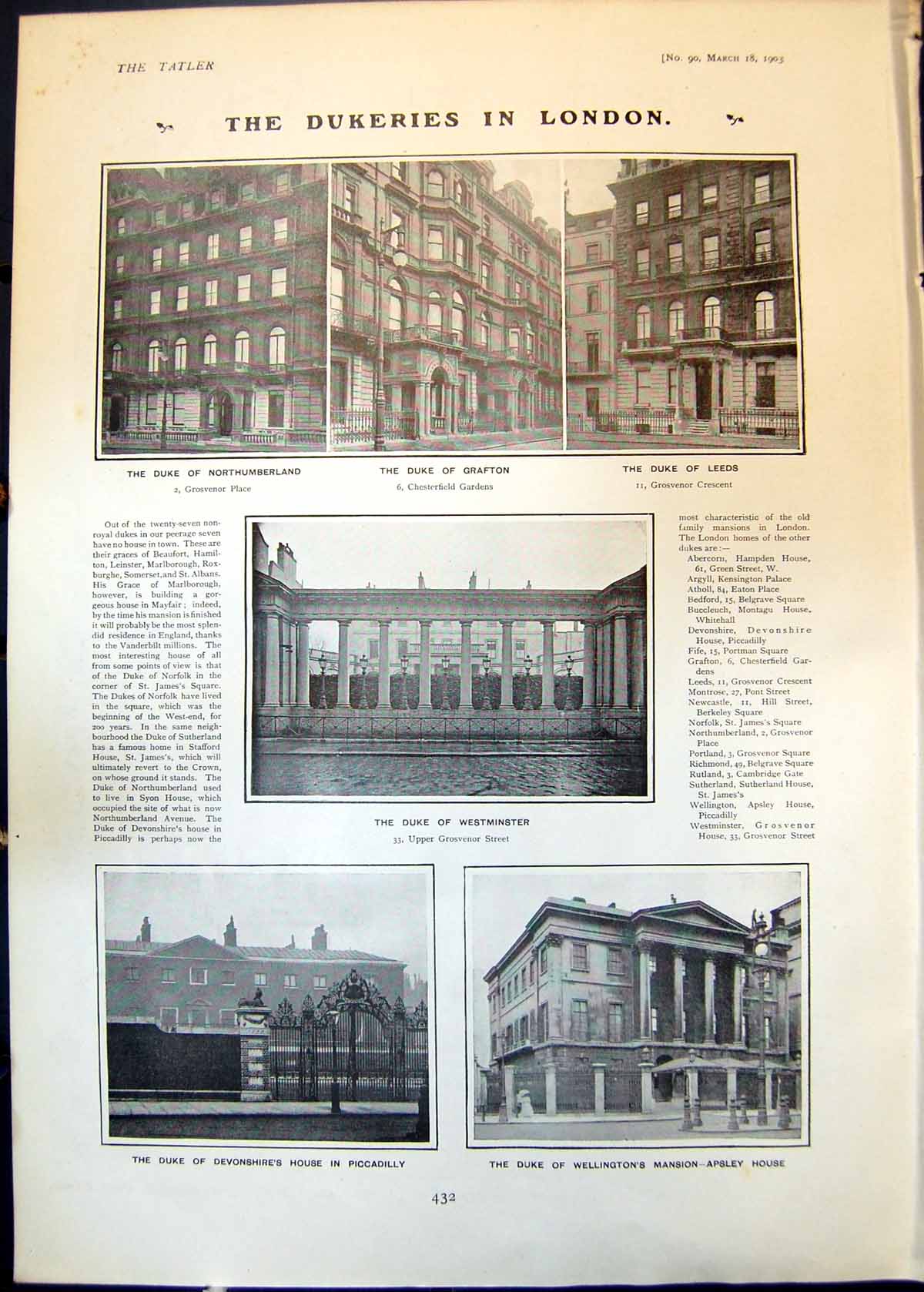 Antique Old Print Dukeries London Westminster Leeds Grafton Maori New 1903 20th