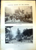 Antique Old Print Carnival Scenes Riviera Halt Repairs Arrival Cars Nice 1903