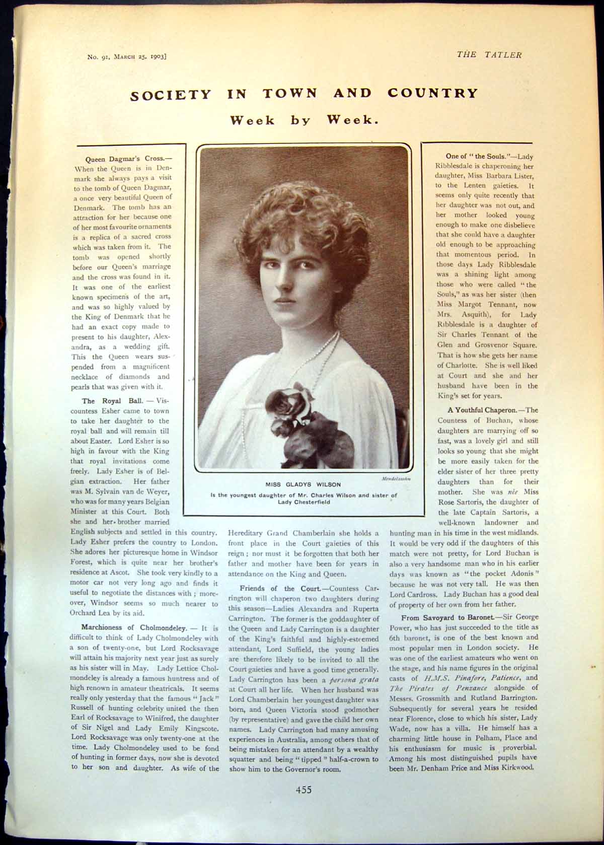 Old Print Gladys Wilson Countess Powis Yarborough Barony Fauconberg 1903 20th