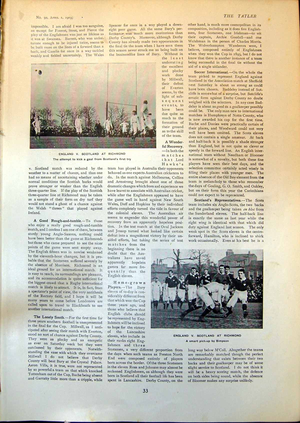 Antique Print England V Scotland Richmond Stocks Home Mrs Humphry Ward 1903