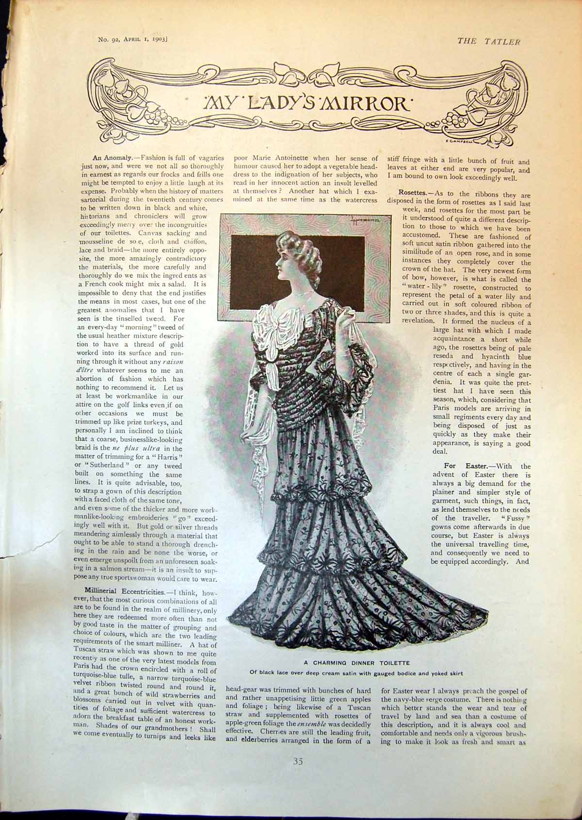 Old Print Ladys Mirror Dinner Toilette Suggestions Home Dressmakers 1903 20th