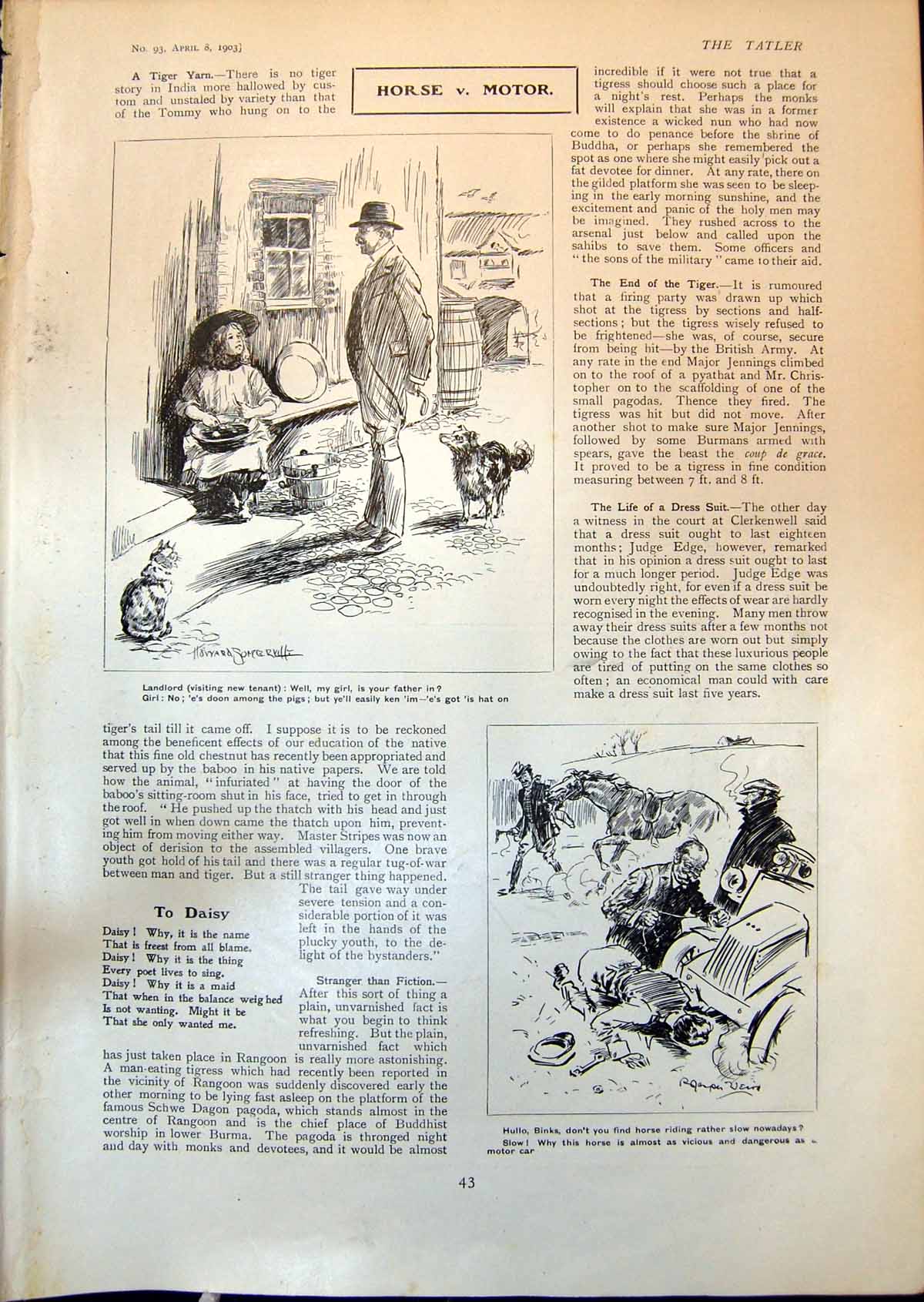Old Humour Landlord Girl Binks Horse Car Mother Goose Drury Lane 1903 20th