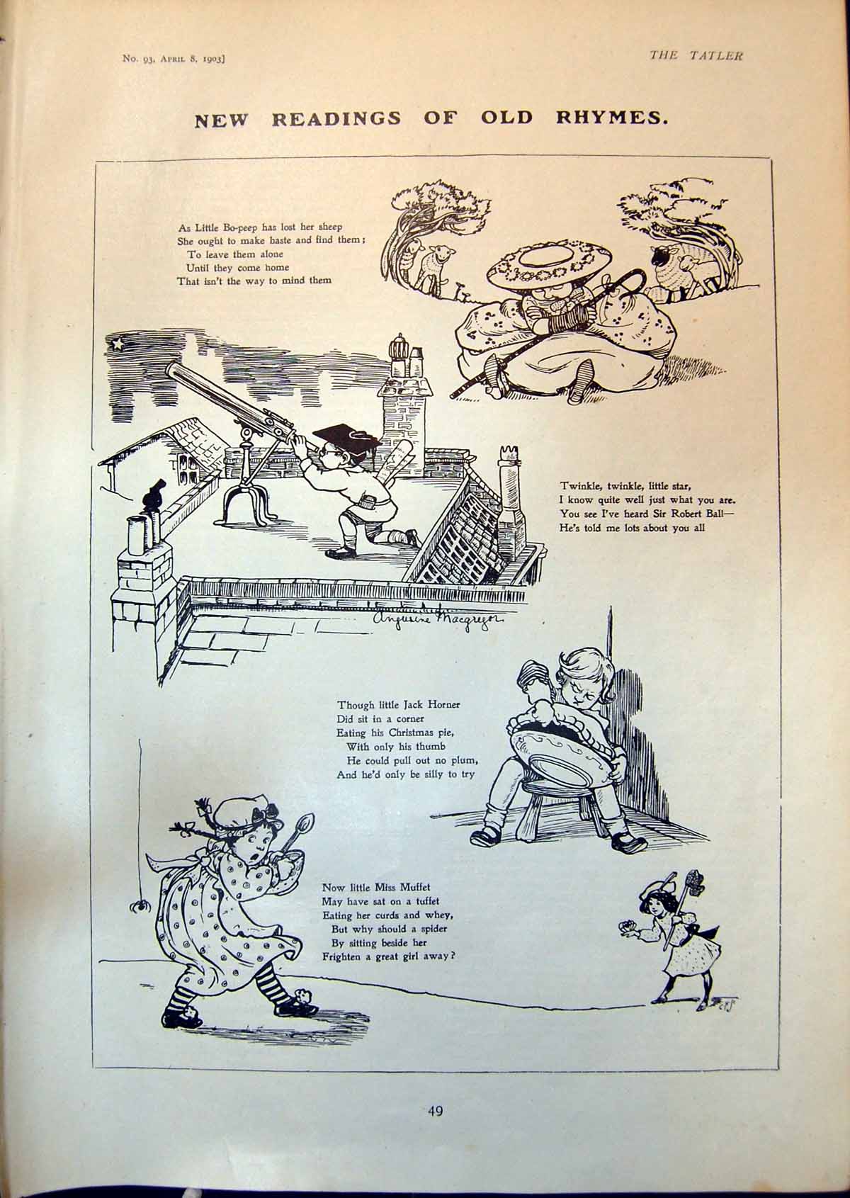 Antique Print New Readings Rhymes Little Bo Peep Miss Muffet Jack Horner 19