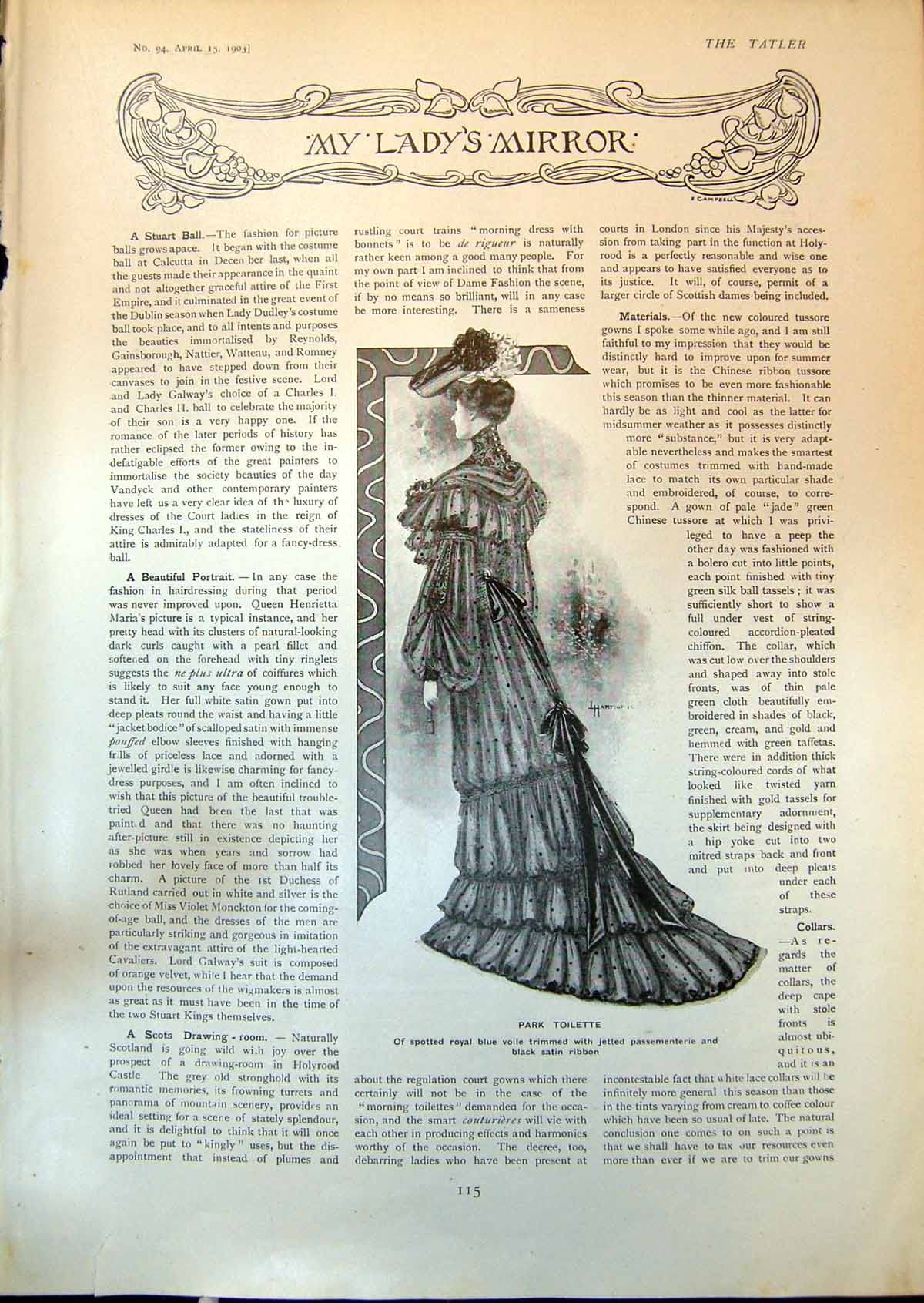Old Print Ladys Mirror Park Toilette Suggestion Demi Saison Costume 1903 20th