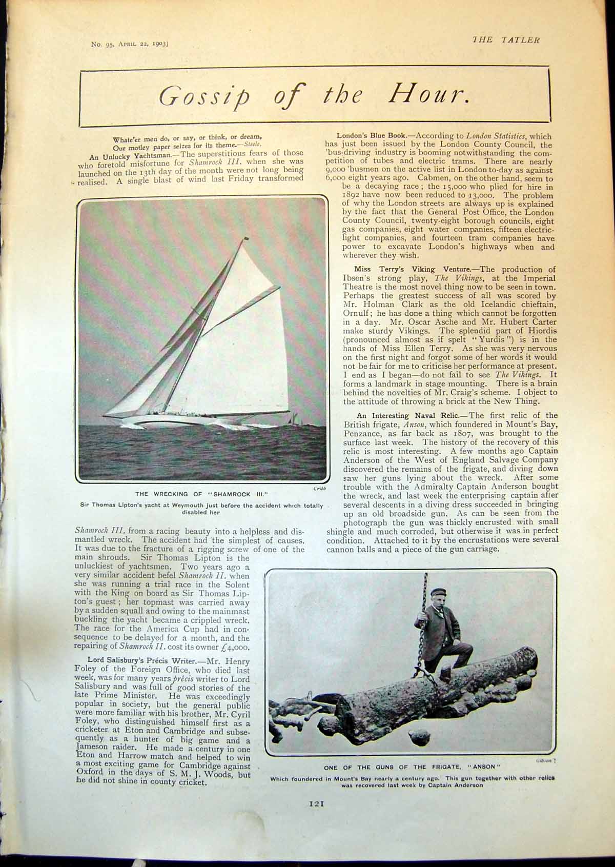 Old Wrecking Shamrock 111 Gun Frigate Anson Reginald Vanderbilt 1903