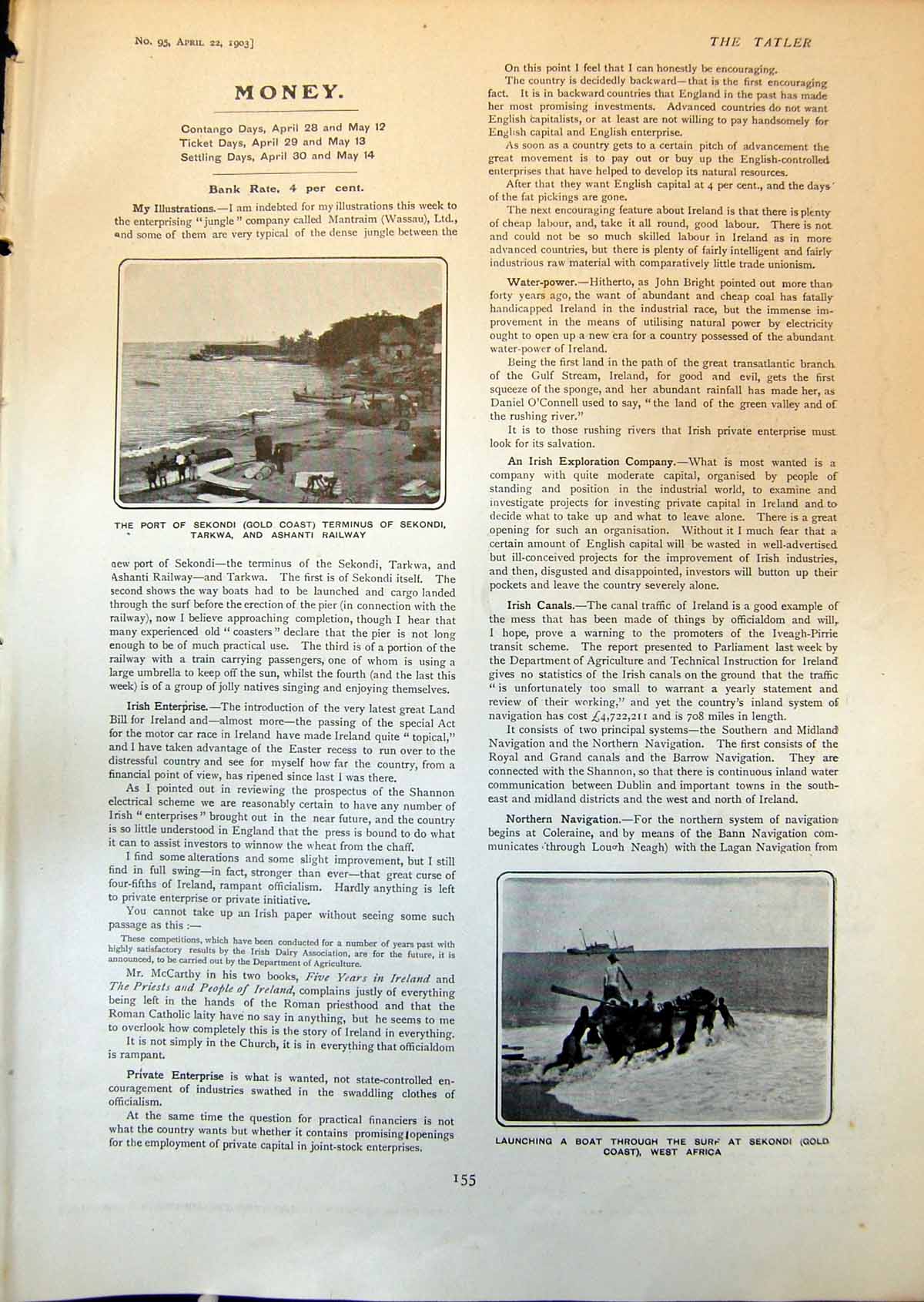 Antique Old Print Port Sekondi GCoast Boat Surf Tarkwa Railway Natives 1903
