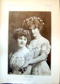 Antique Print May Flowers Two Young Women Pretty Dresses Flowers Hair 1903 20th