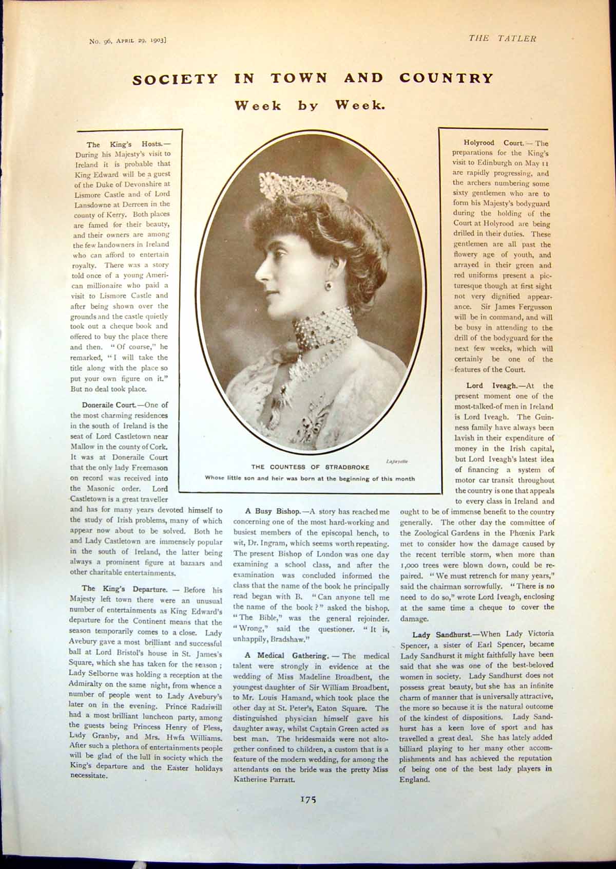 Antique Print Countess Stradbroke Dean Ripon Dr Fremantle MarigForbes 1903 20th