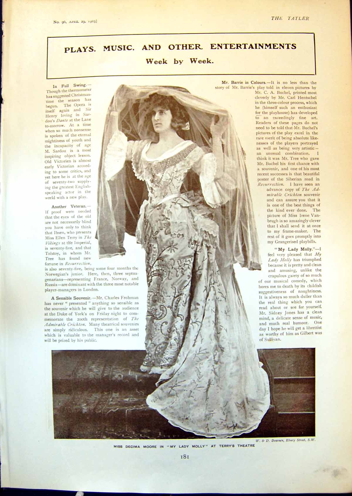 Antique Old Print Decima Moore Lady Molly Snug Little Kingdom Edith Cole 1903