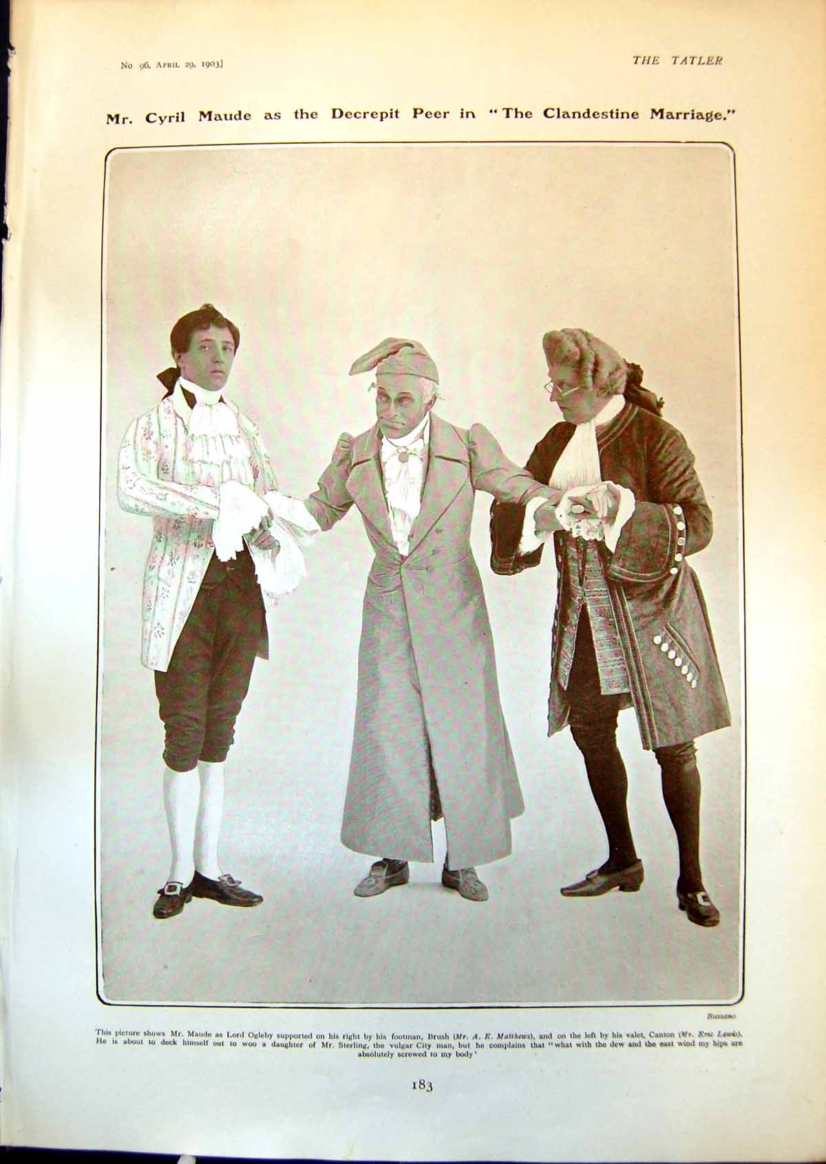 Antique Old Print Cyril Maude Clandestine Marriage Heidelberg Eva Moore 1903