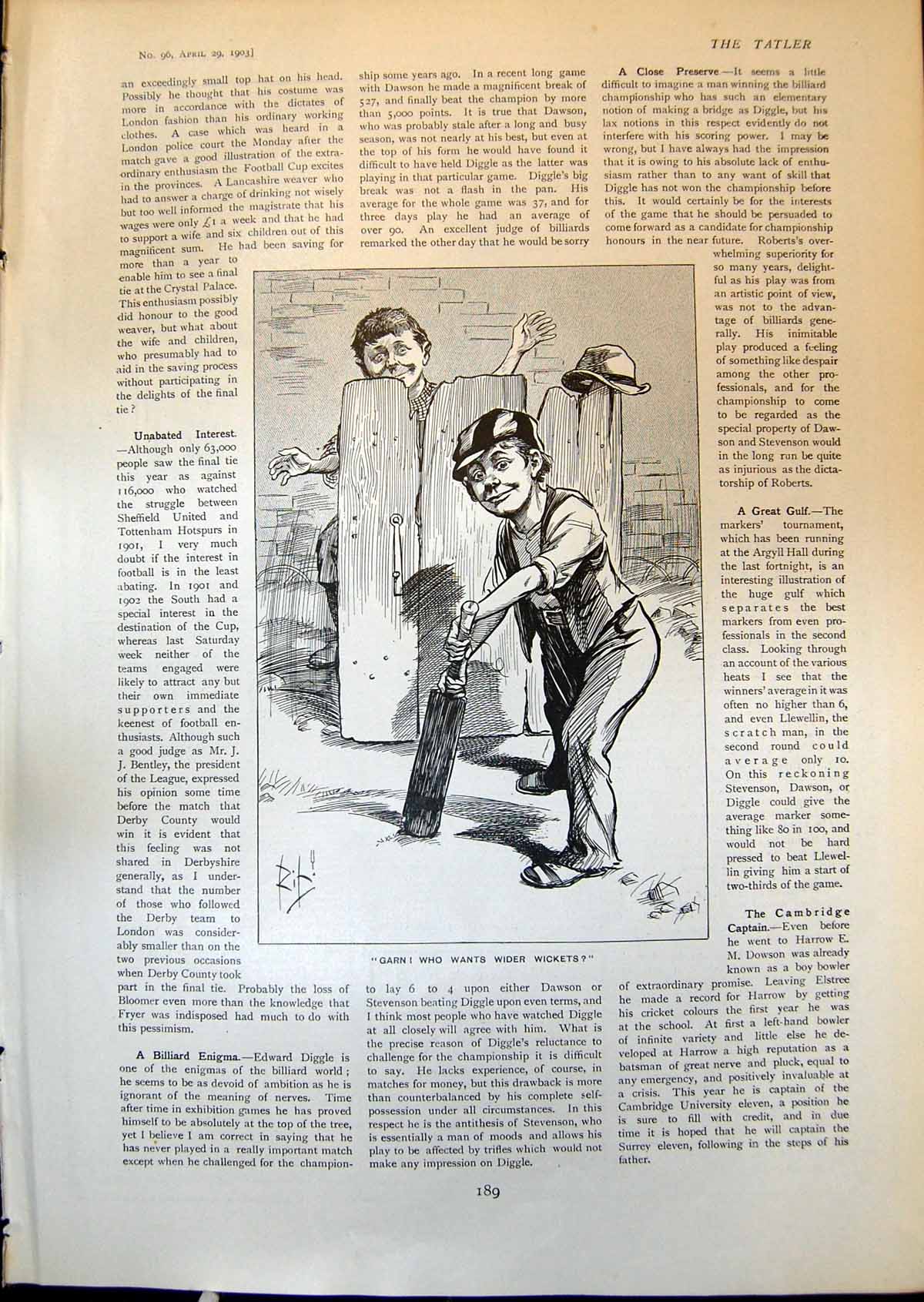 Antique Print Humour Boy Cricket Wicket Queen Roumania Favourite Pony 1903 20th