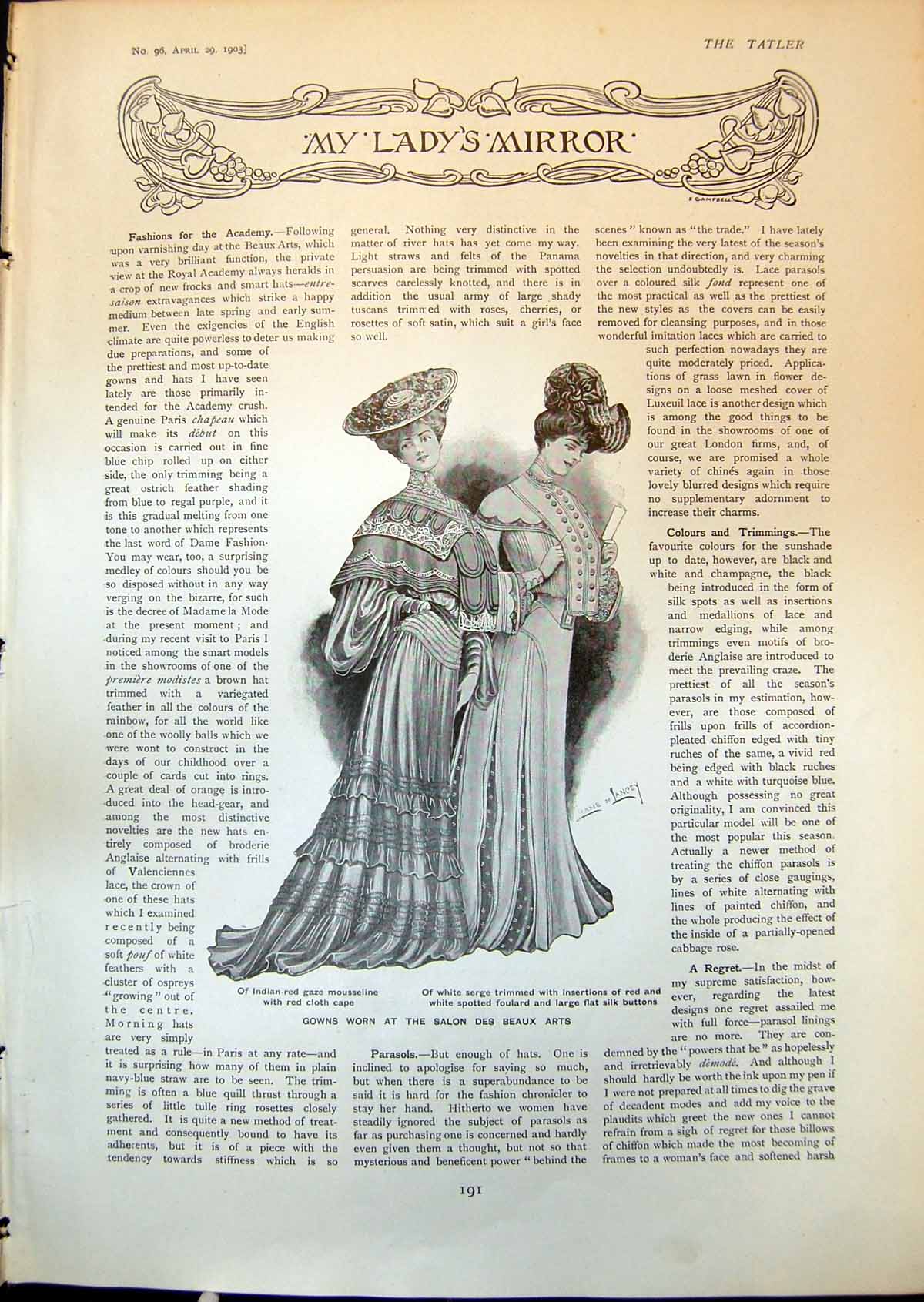 Antique Old Print Gowns Worn Salon Des Beaux Arts Suggestion Tea Gown 1903 20th
