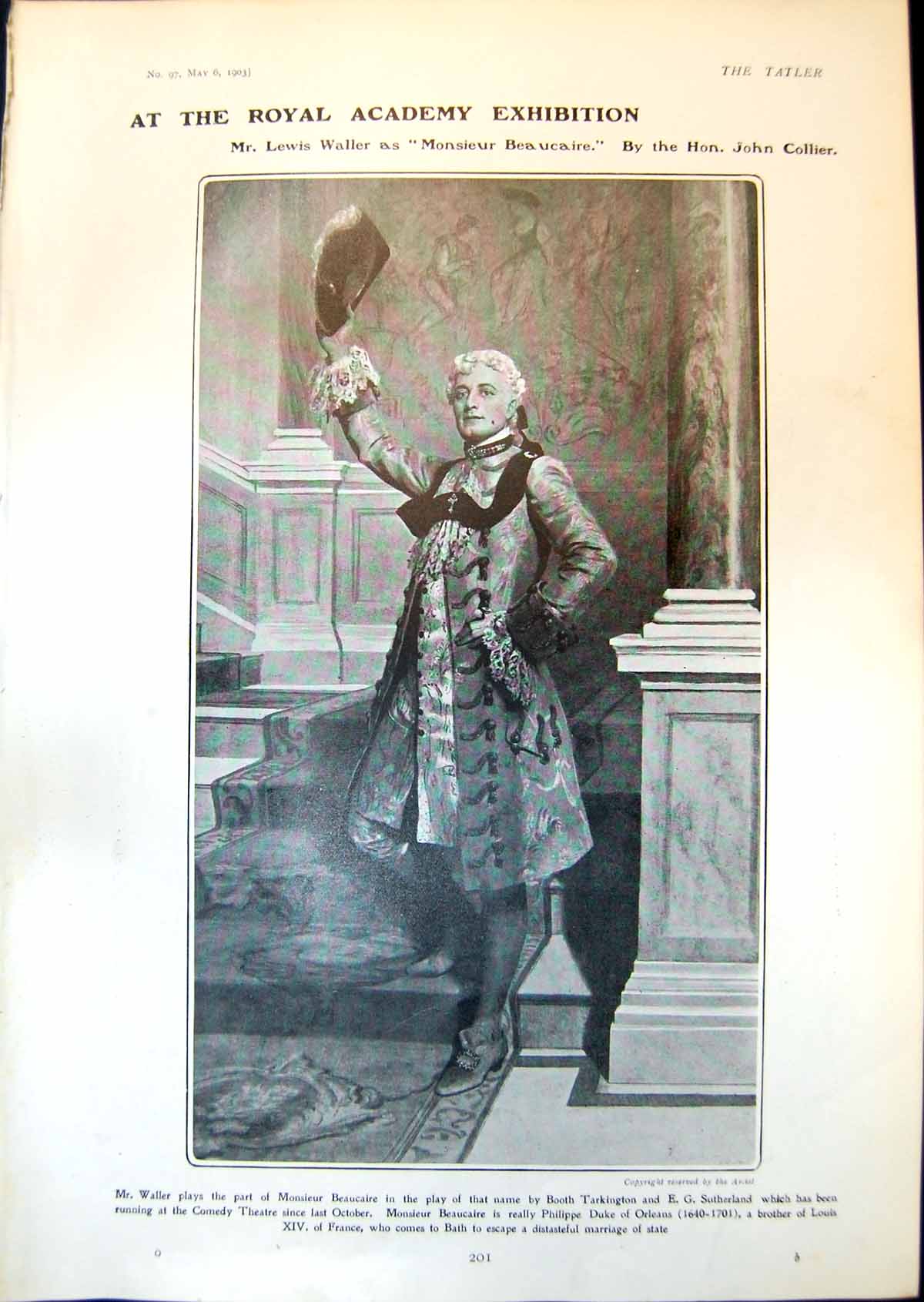 Old Print Lewis Waller Monsieur Beaucaire Pictorial Comedy Man Paper 1903 20th