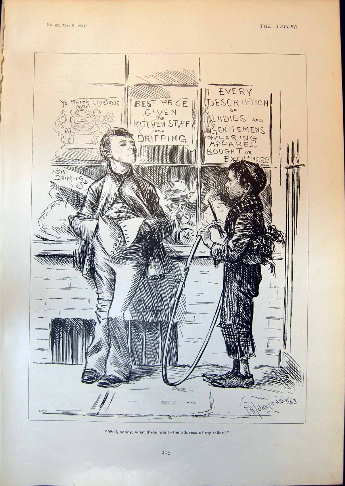 Antique Old Print Comedy Boys Shop Poor Rich Otter Hunting Haunt Wire 1903 20th