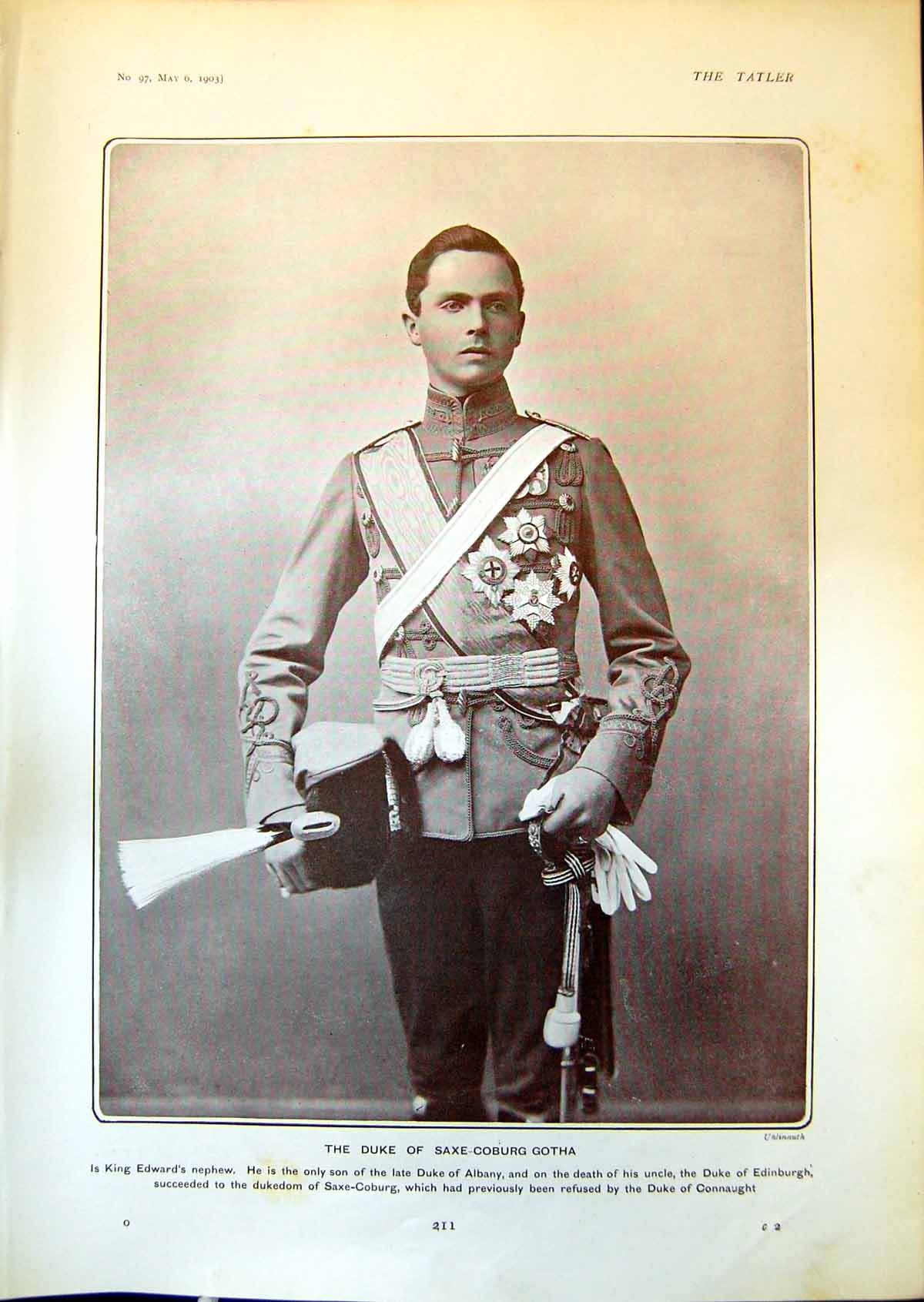 Old Print Duke Saxe-Coburg Gotha King Edwards Nephew Son Duke Albany 1903 20th