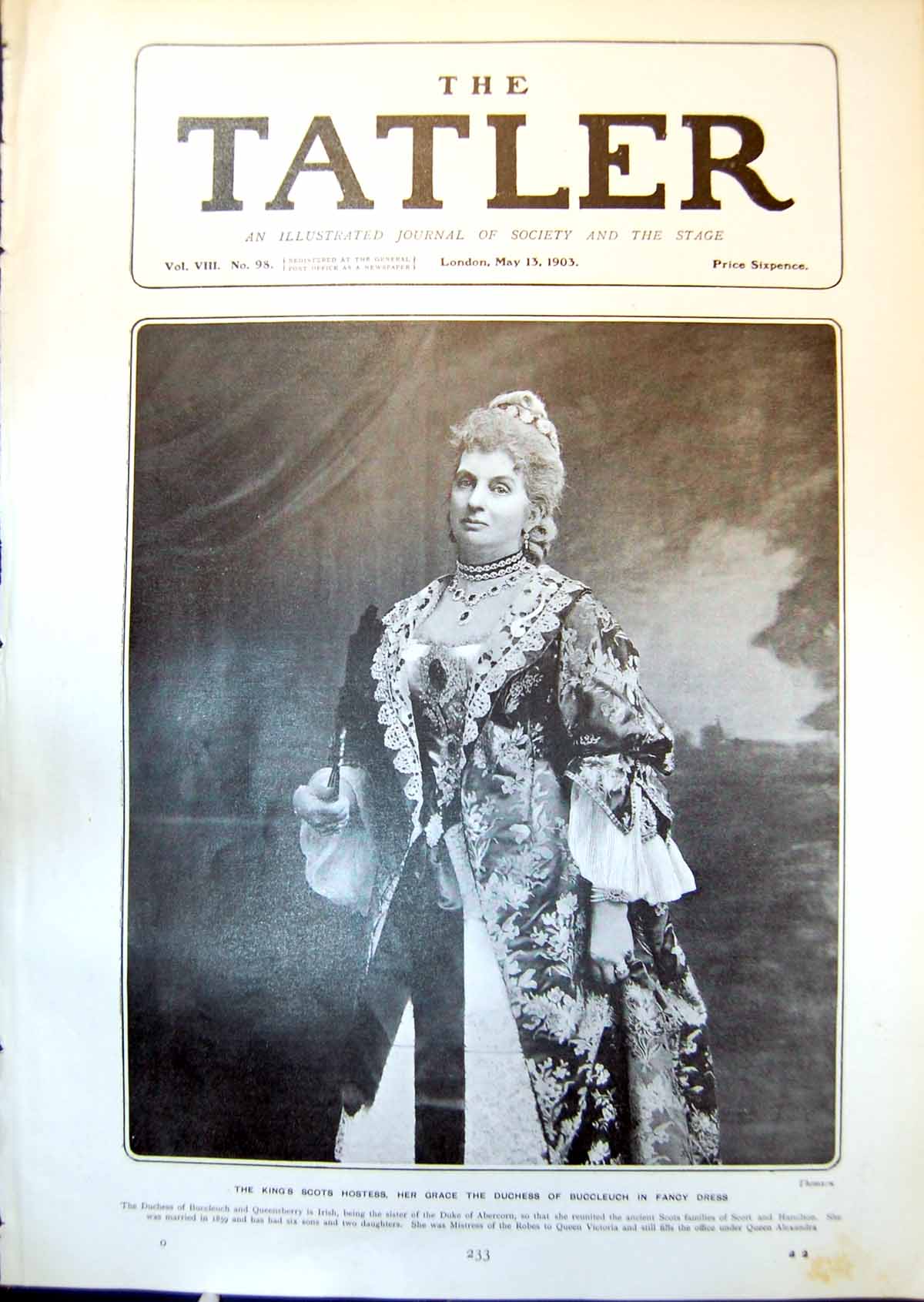 Old Kings Scots Hostess Her Grace Duchess Buccleuch Fancy Dress 1903 20th
