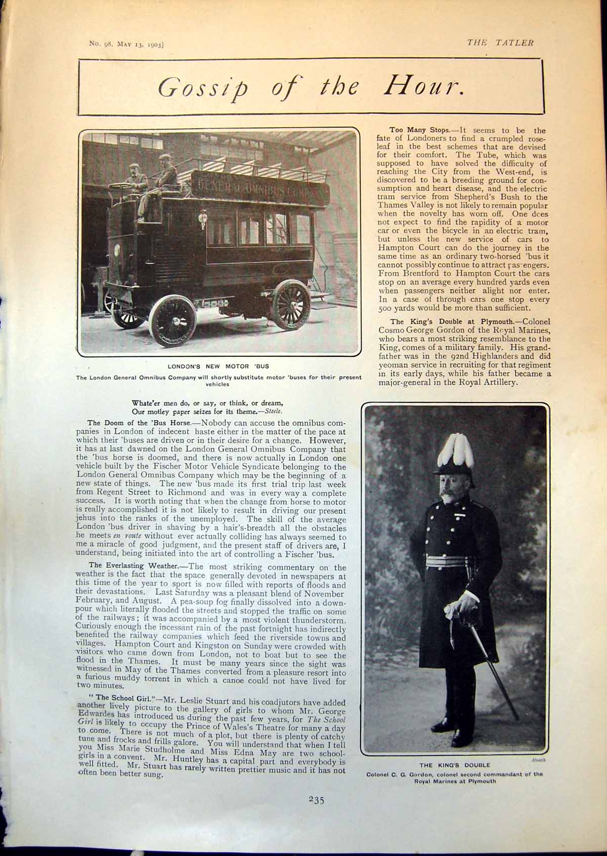 Antique Print Londons New Motor Bus Col C Gordon Parade Steam Waggons 1903 20th