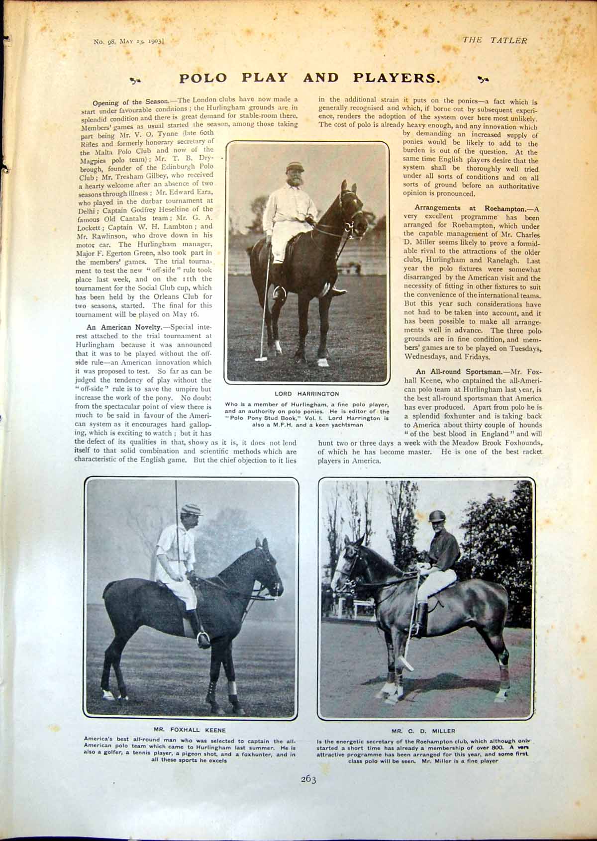 Old Polo Lord Harrington Foxhall Keene Cricket C Burnup W Graburn1903 20th