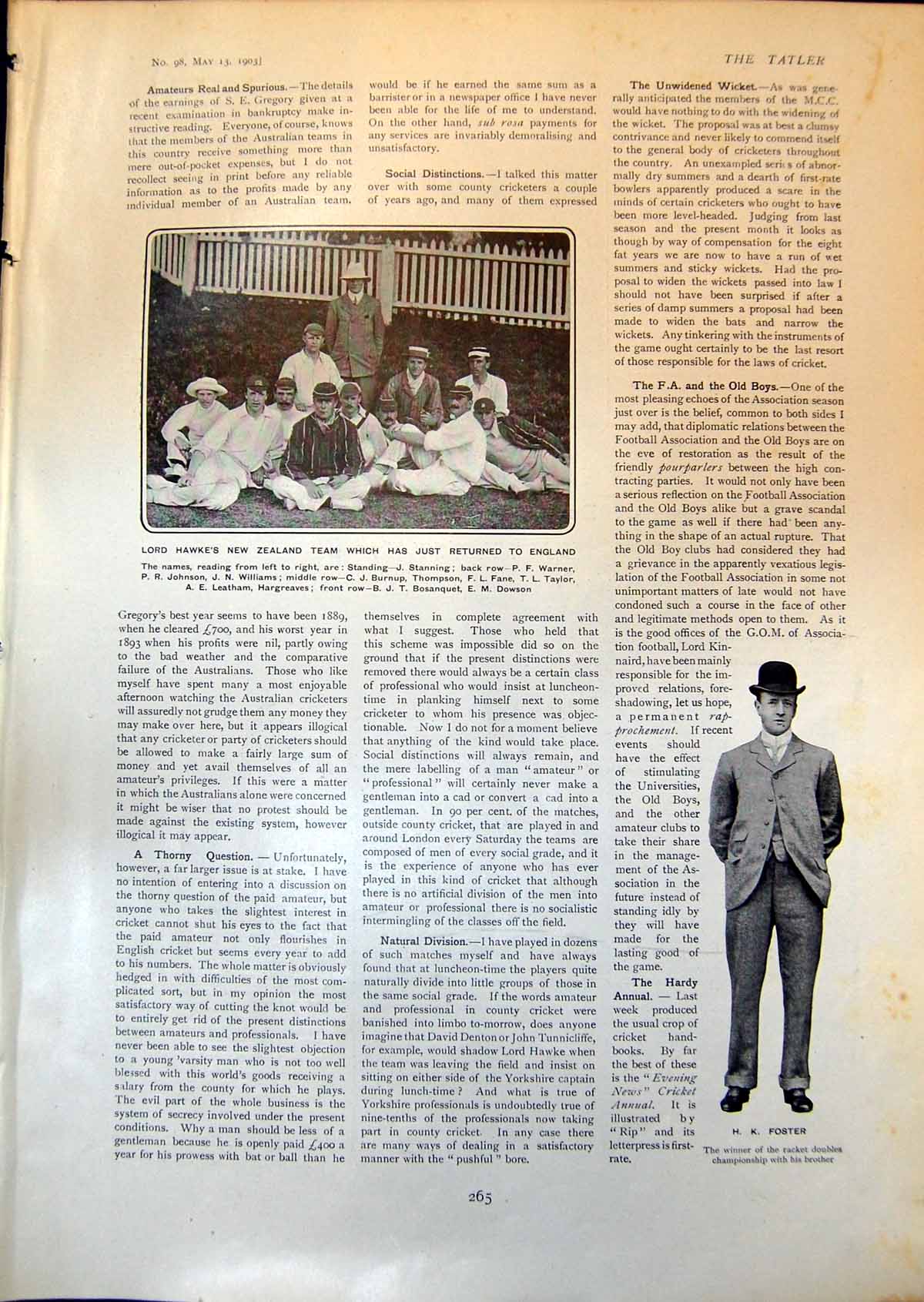 Old Lord Hawkes New Zealand Team H Foster Racket Book Frank Danby 190 20th