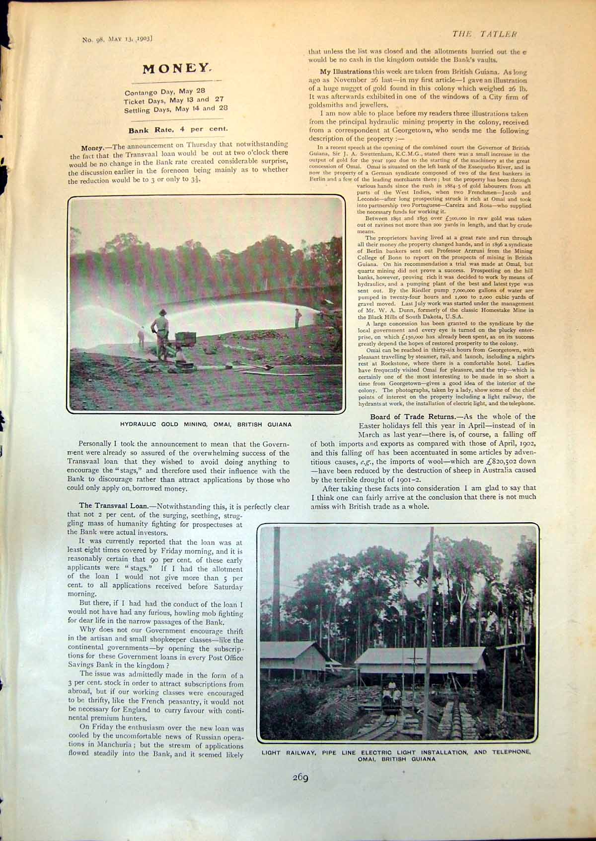 Antique Print British Guiana Hydraulic GMining Railway Pipe Line Omai 1903 20th