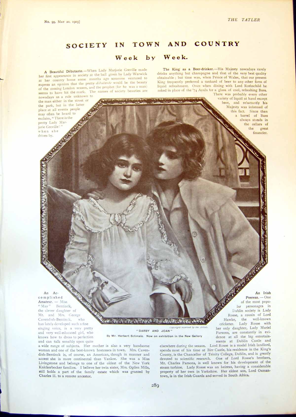 Old Print Darby Joan Mrs Ivor Guest Duke Duchess Saxe-Weimar Married 1903 20th