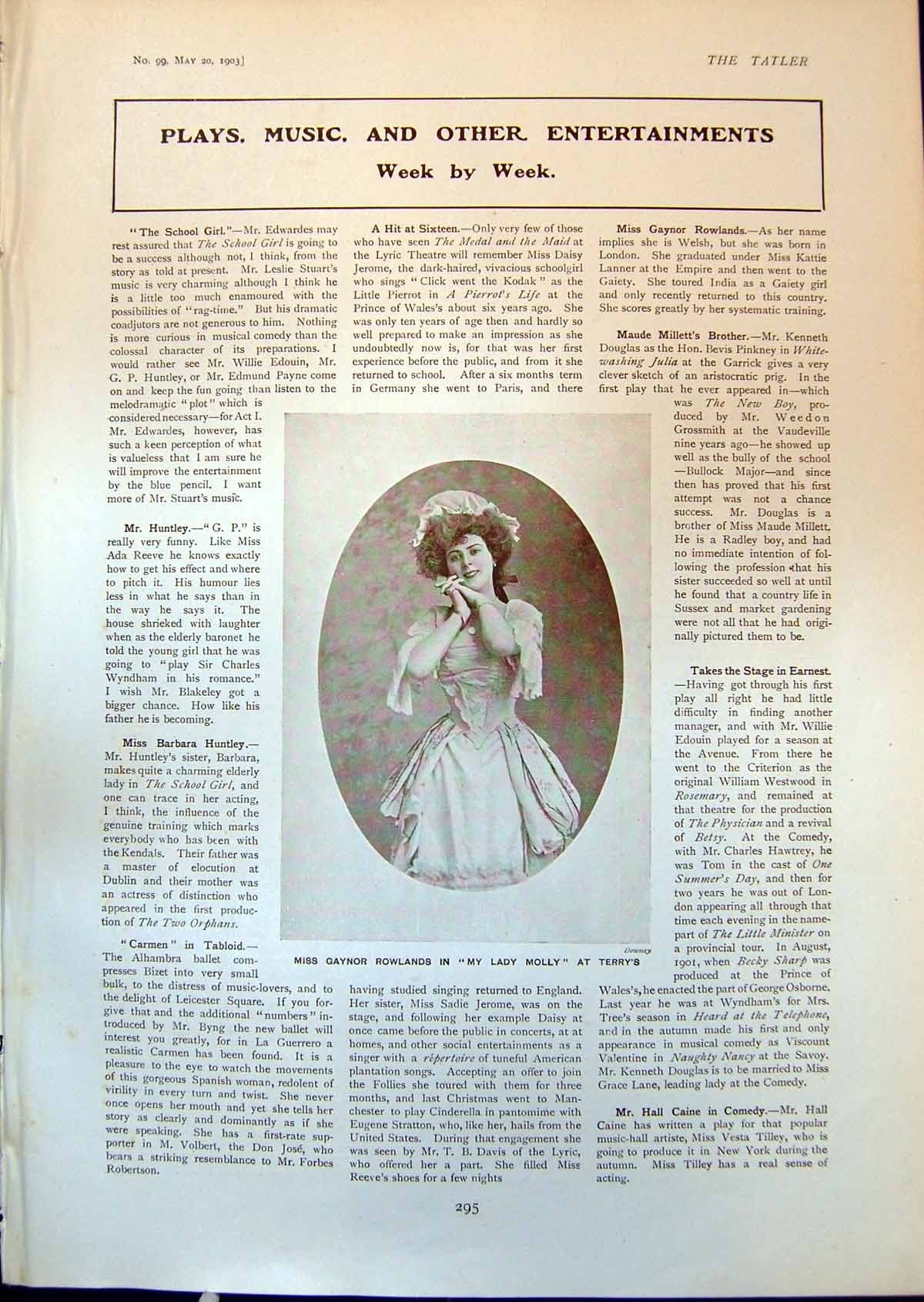 Antique Old Print Gaynor Rowlands Lady Molly Octavia Barry Aimee Lowther 1903