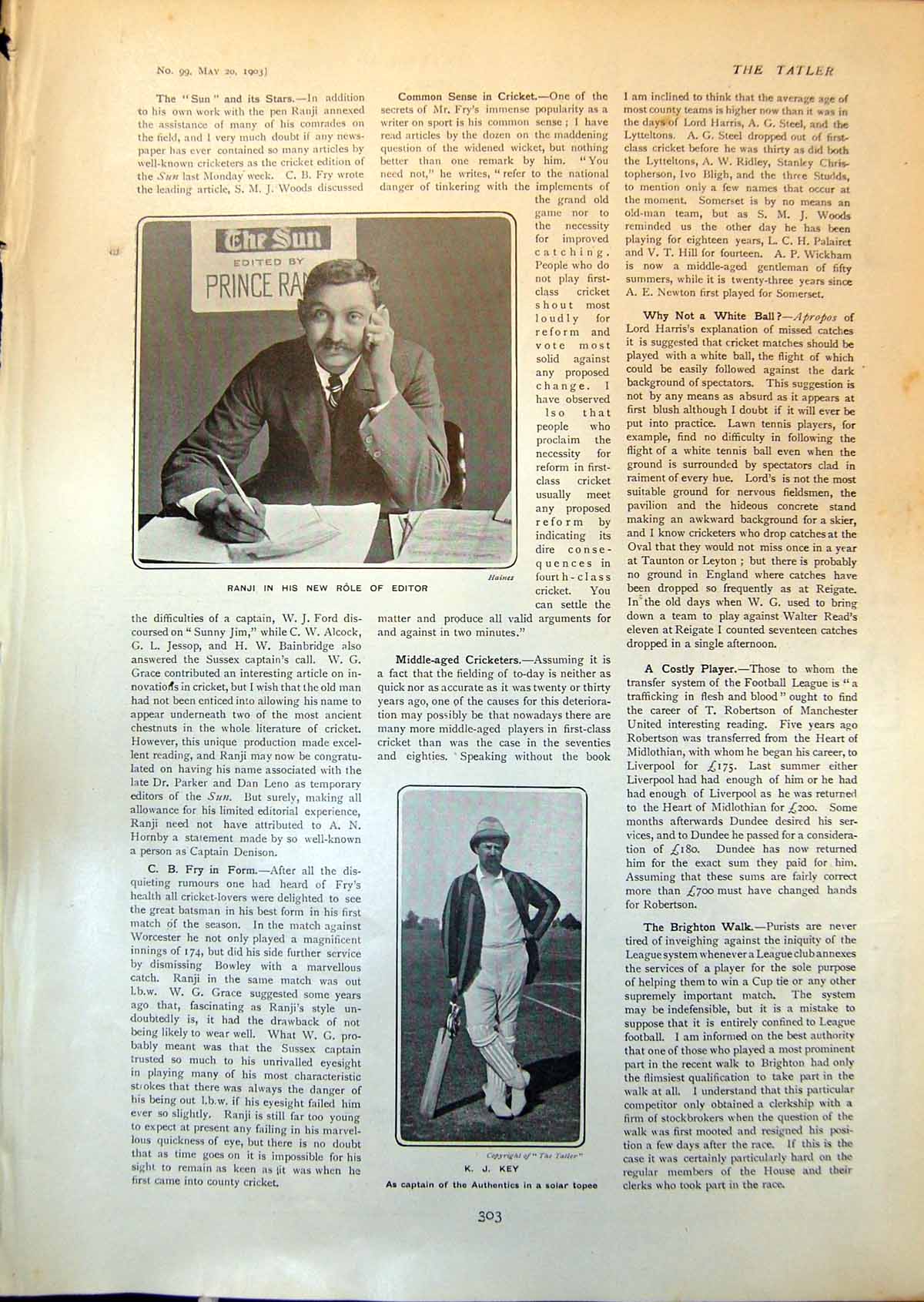 Old Print Ranji Editor Sun K Key Otter Hunting Clubhouse Hurlingham 1903 20th