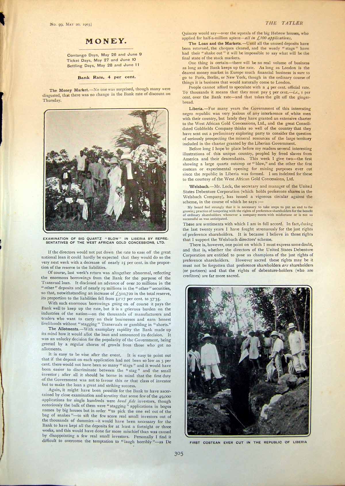 Antique Print West African GConcessions Big Quartz Blow First Costean 1903 20th