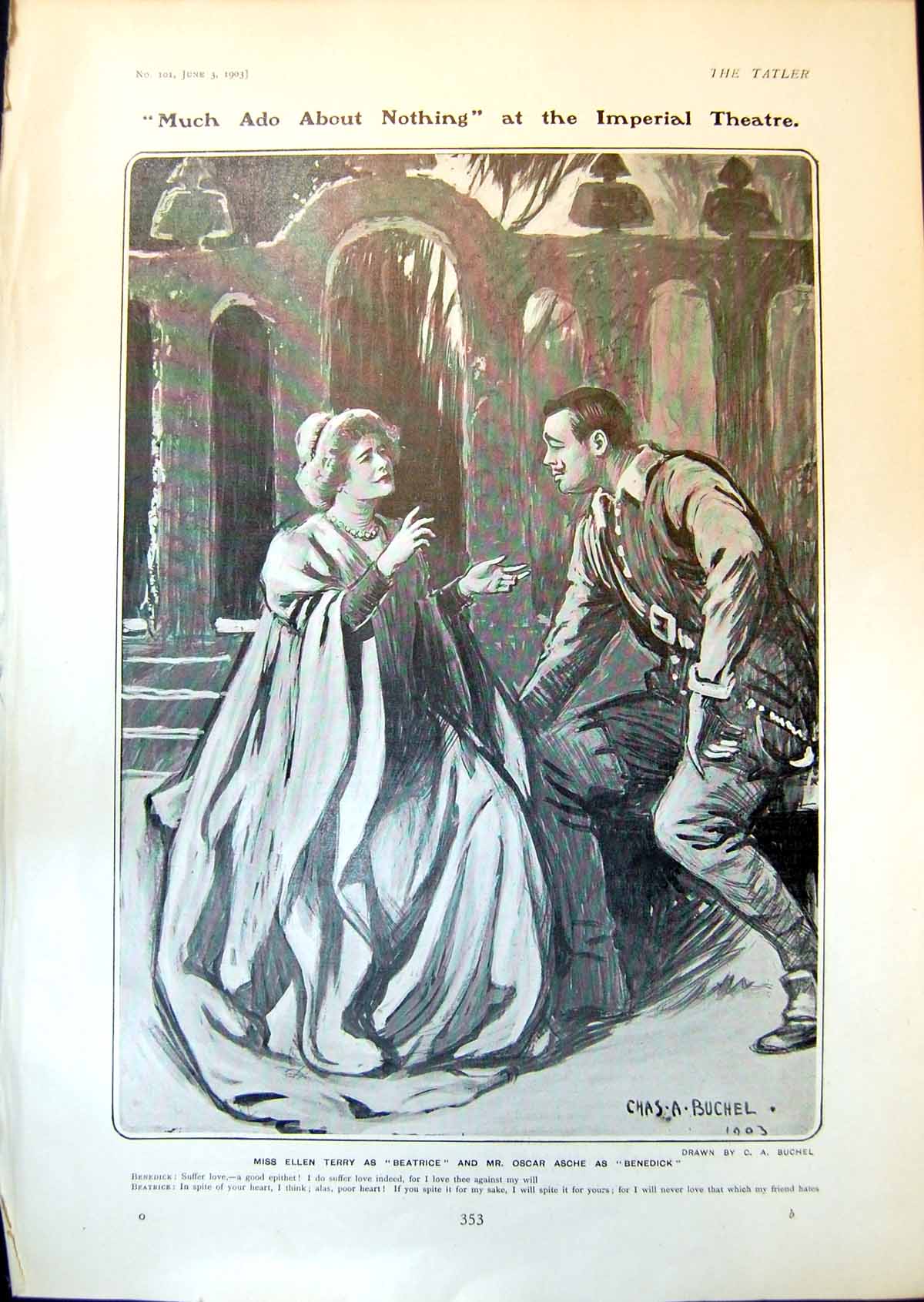Antique Print Much Ado About Nothing Imperial Ellen Terry Oscar Asche 1903 20th