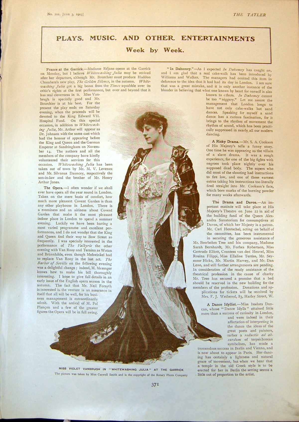 Antique Print Miss Violet Vanbrugh Whitewashing Julia Garrick Theatre 1903 20th