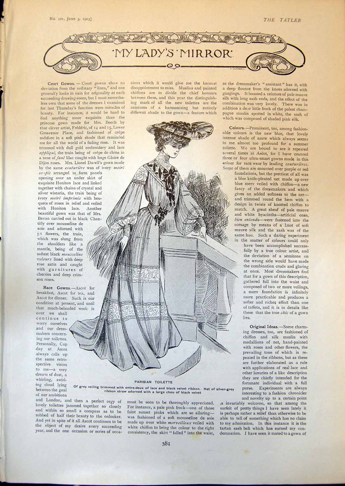 Old Antique Print Parisian Toilette Suggestions Morning Wear Bolero 1903 20th