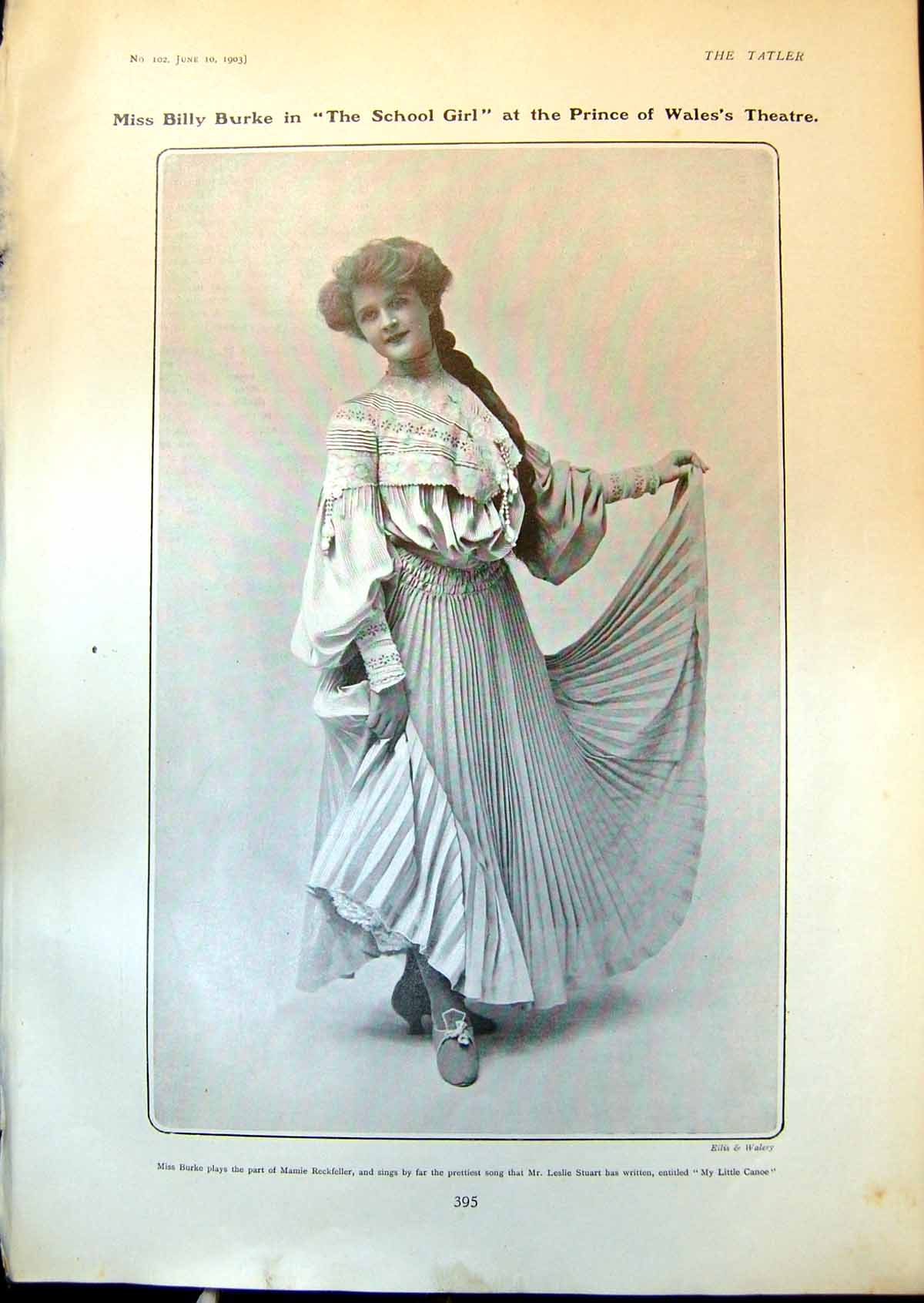 Old Print Billy Burke School Girl Golf Halstead Place Professionals 1903 20th